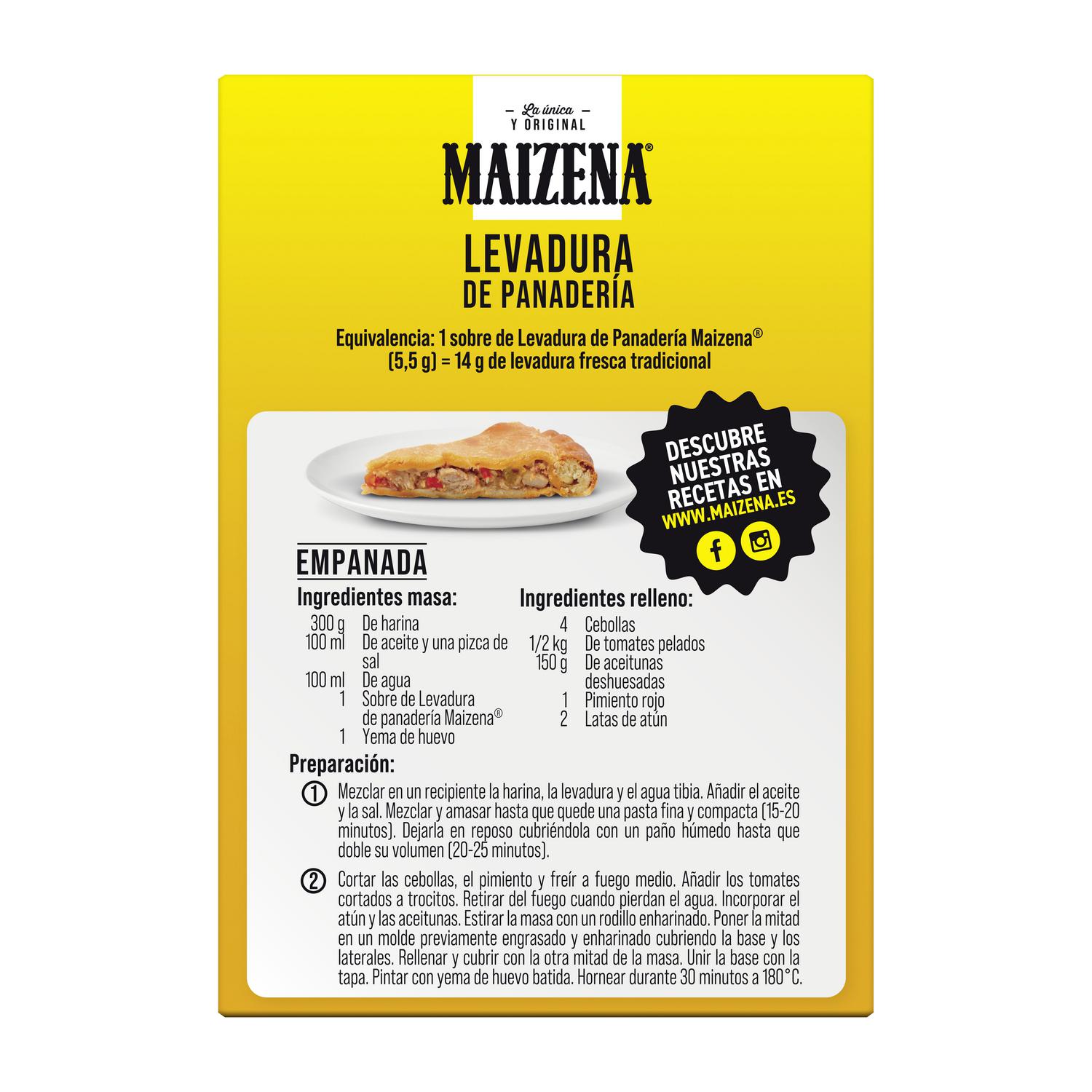 Levadura de panadería Maizena sin gluten 27,5 g. — otra vista del envase
