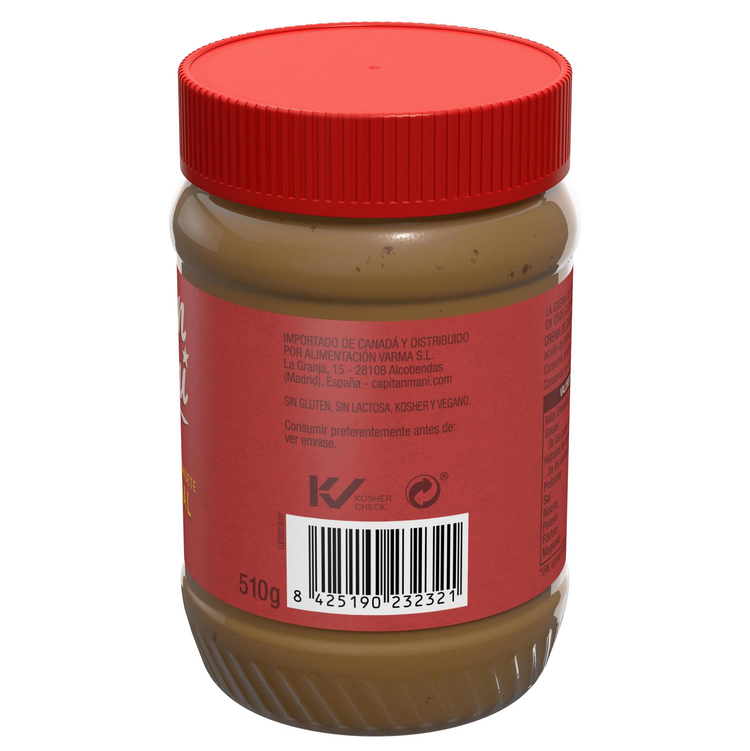 Crema de cacahuete suave Capitán Maní sin gluten y sin lactosa 510 g. — otra vista del envase