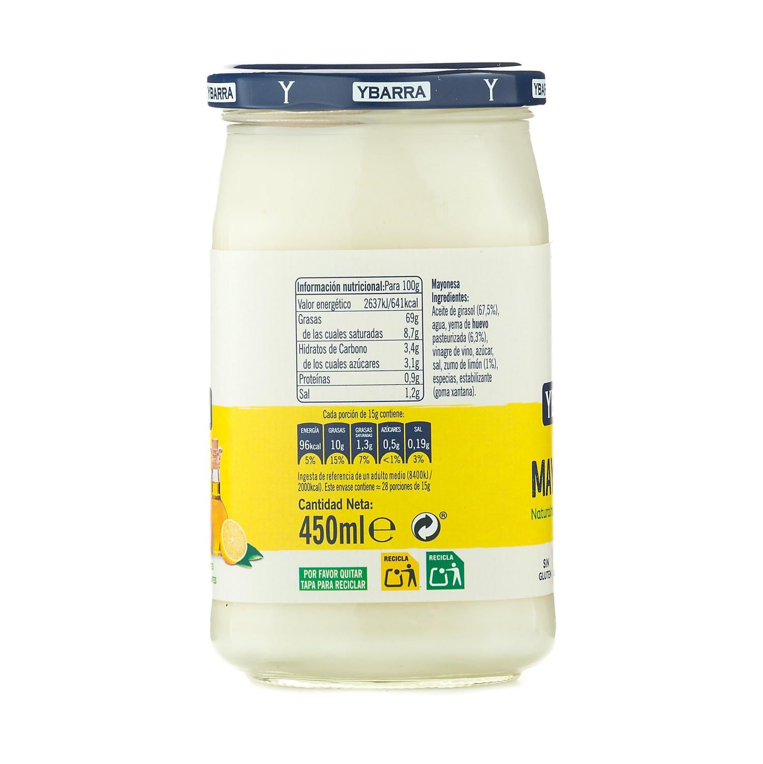 Mayonesa Ybarra sin gluten y sin lactosa tarro 450 ml. — otra vista del envase