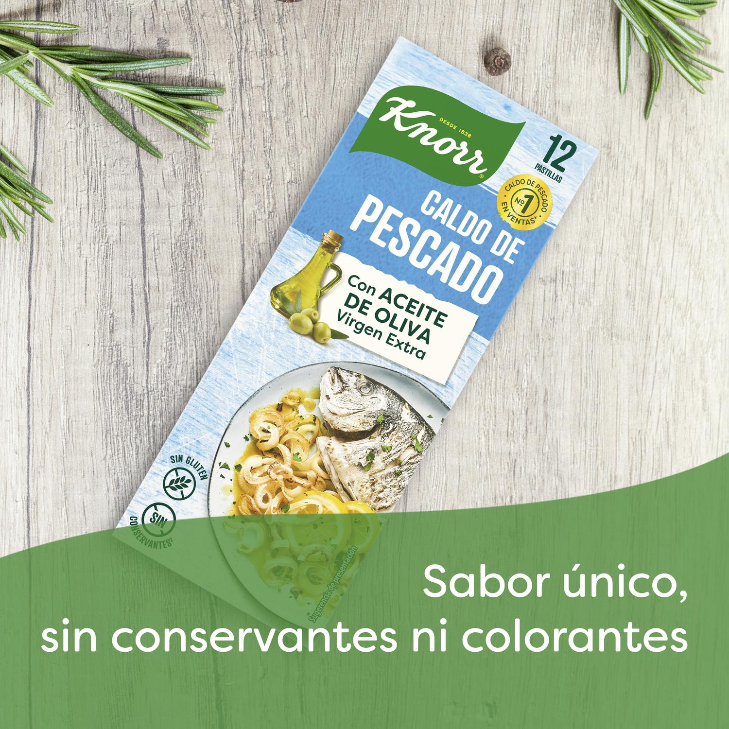 Caldo de pescado con un toque de aceite de oliva virgen extra Knorr sin gluten 12 pastillas — otra vista del envase