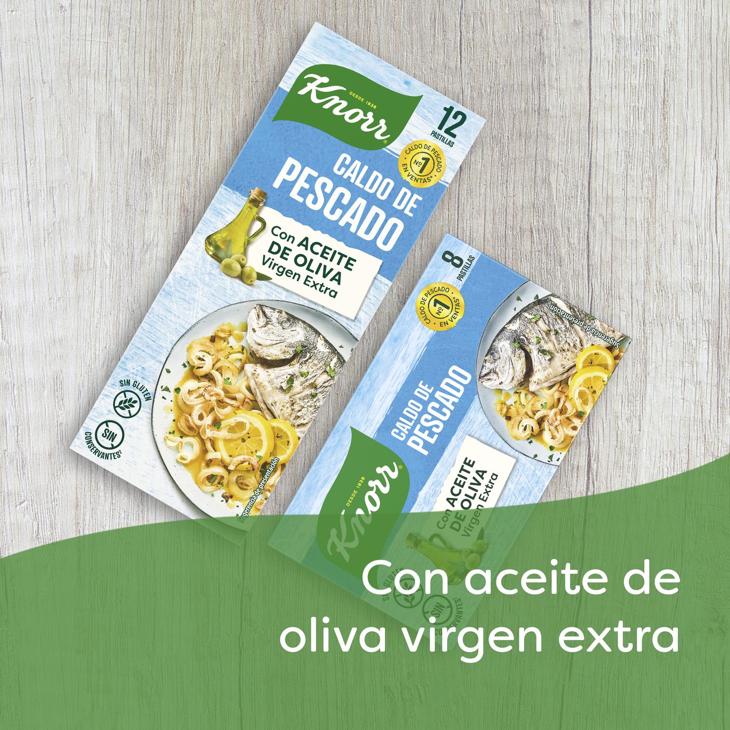 Caldo de pescado con un toque de aceite de oliva virgen extra Knorr sin gluten 12 pastillas — otra vista del envase