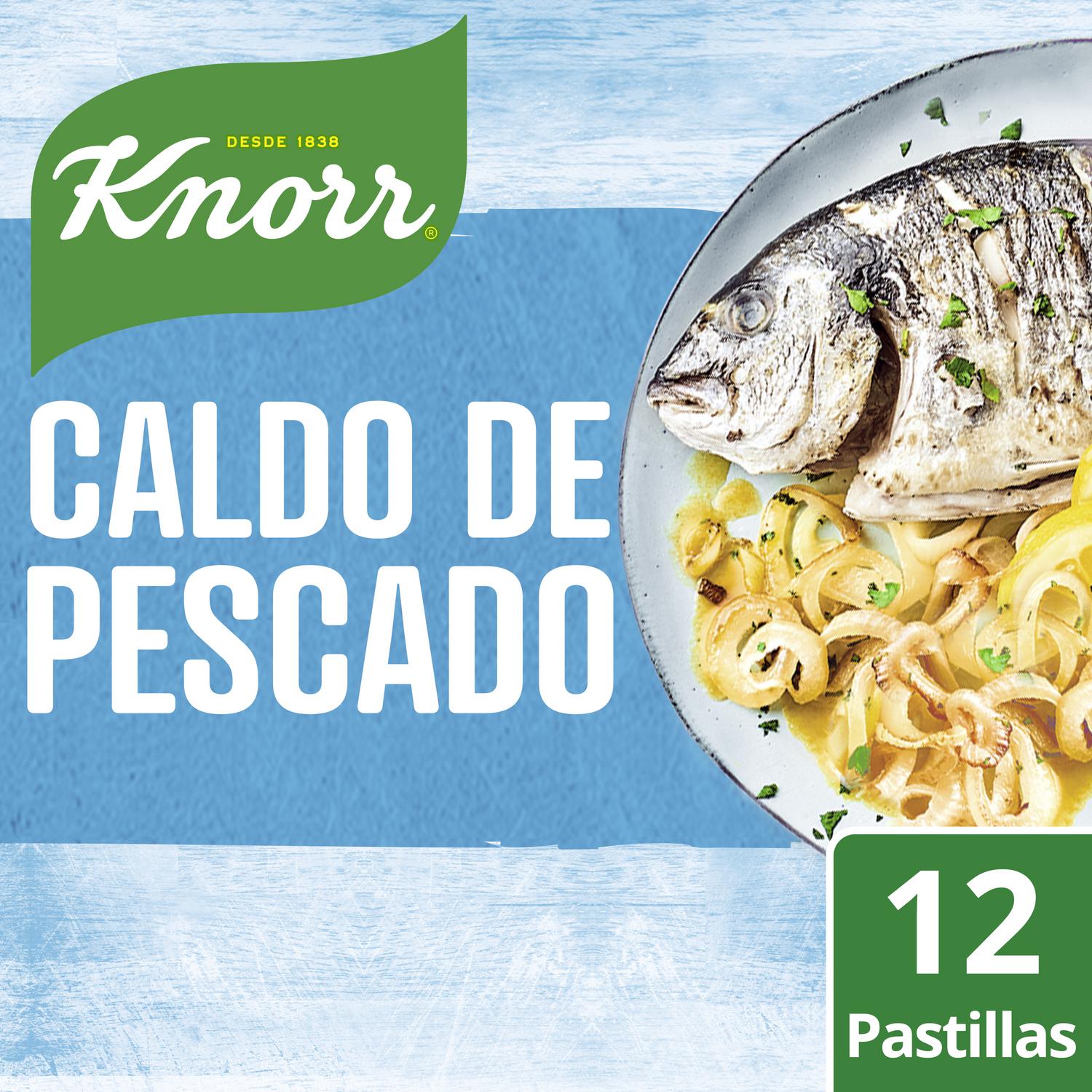 Caldo de pescado con un toque de aceite de oliva virgen extra Knorr sin gluten 12 pastillas — otra vista del envase