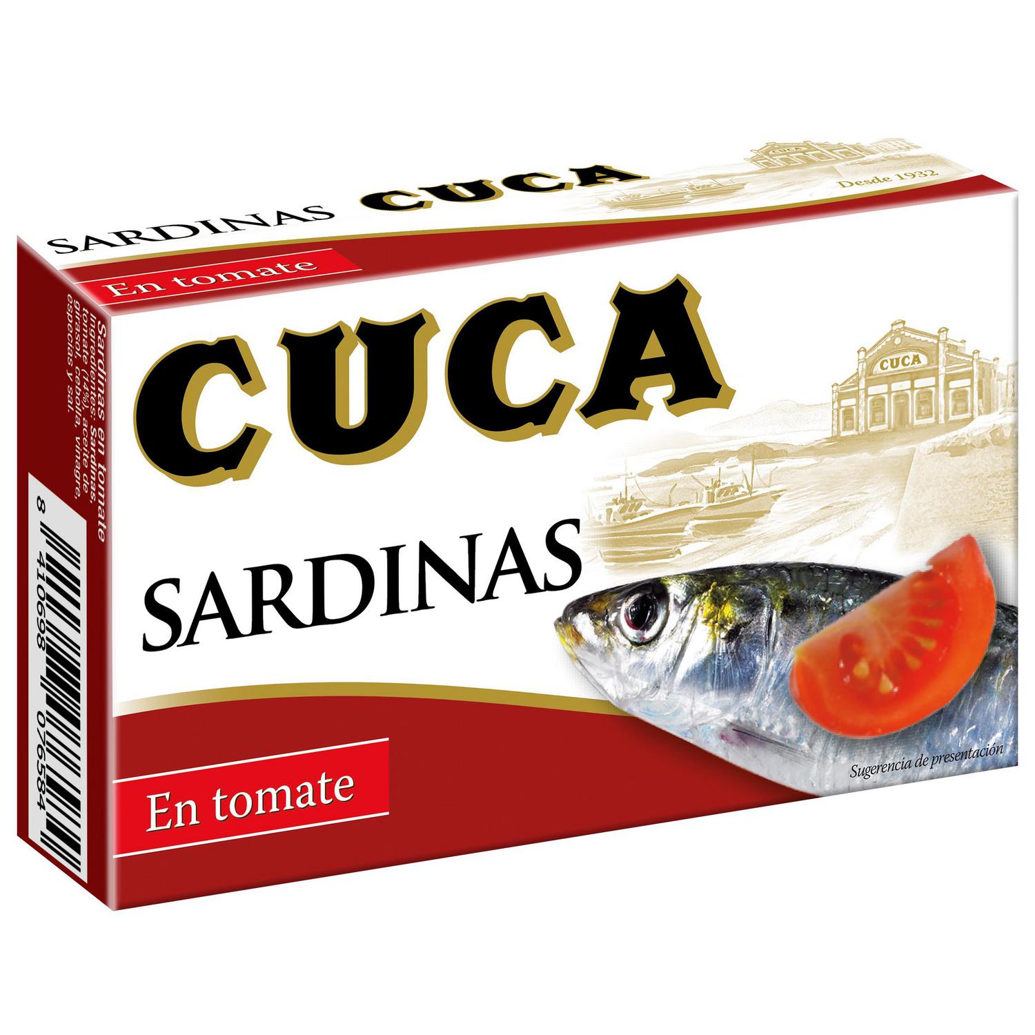 Sardinas en tomate Cuca sin gluten y sin lastosa 80 g. — otra vista del envase