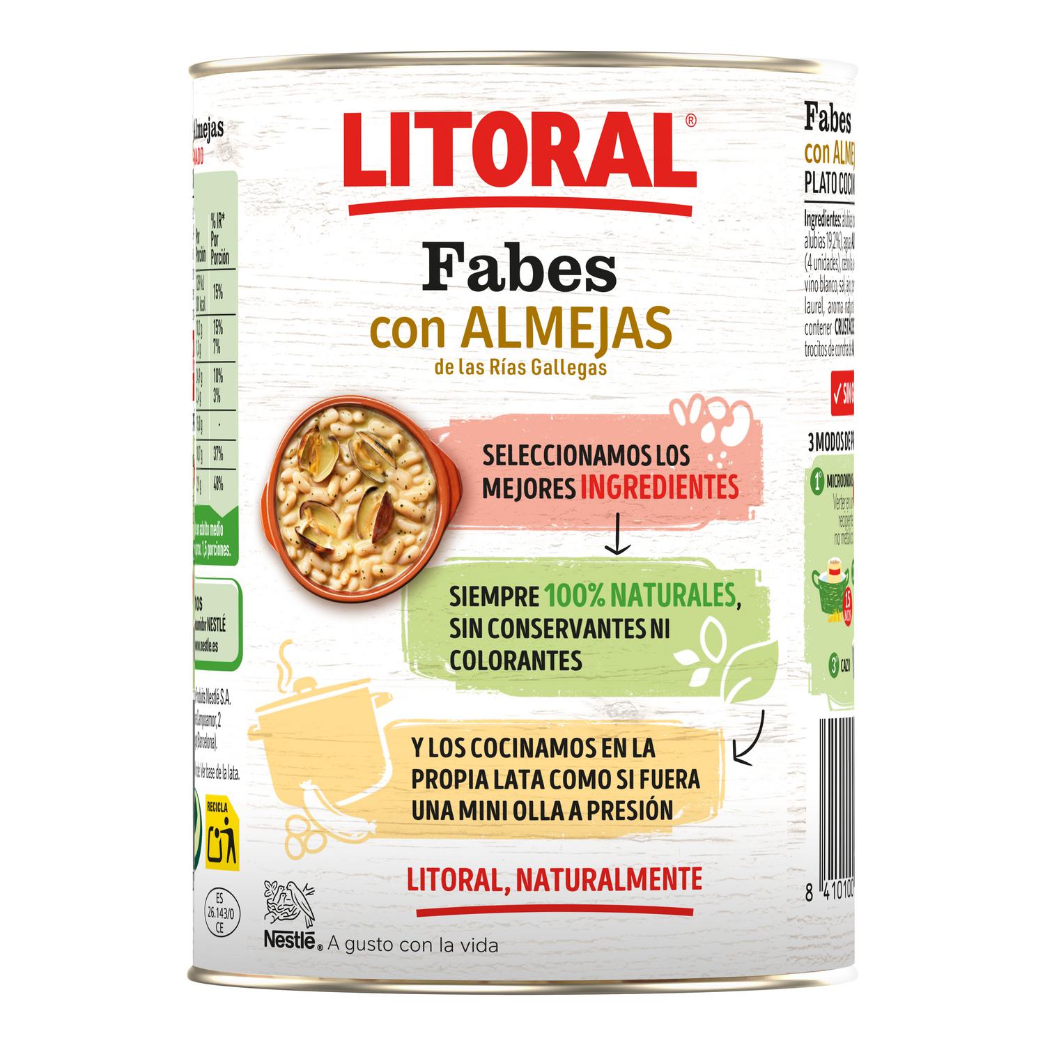 Fabes con almejas Litoral sin gluten 440 g. — otra vista del envase