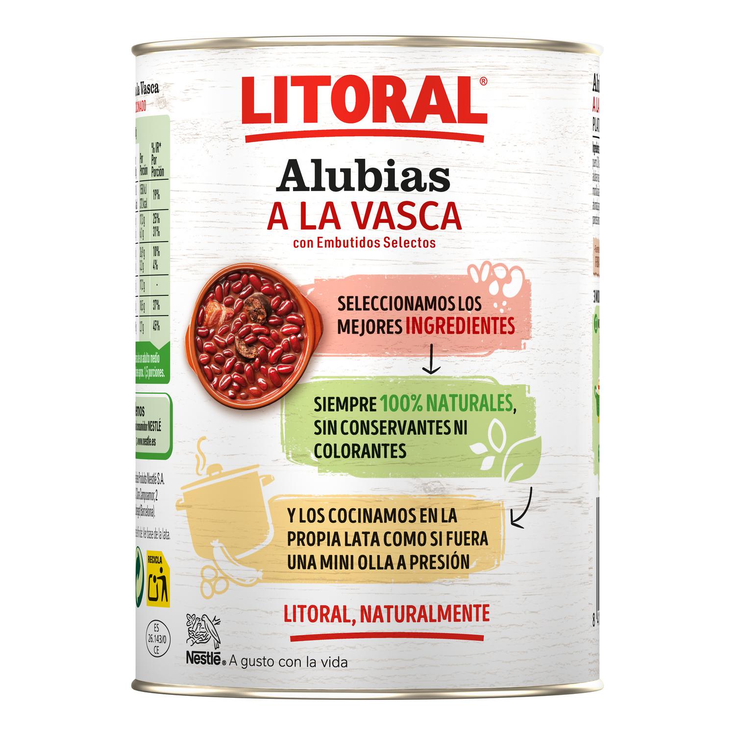 Alubias a la vasca Litoral sin gluten 430 g. — otra vista del envase