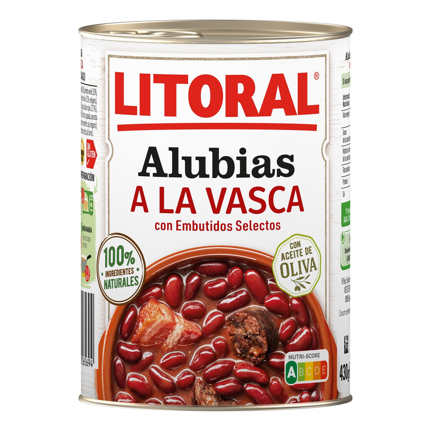 Alubias a la vasca Litoral sin gluten 430 g. — otra vista del envase