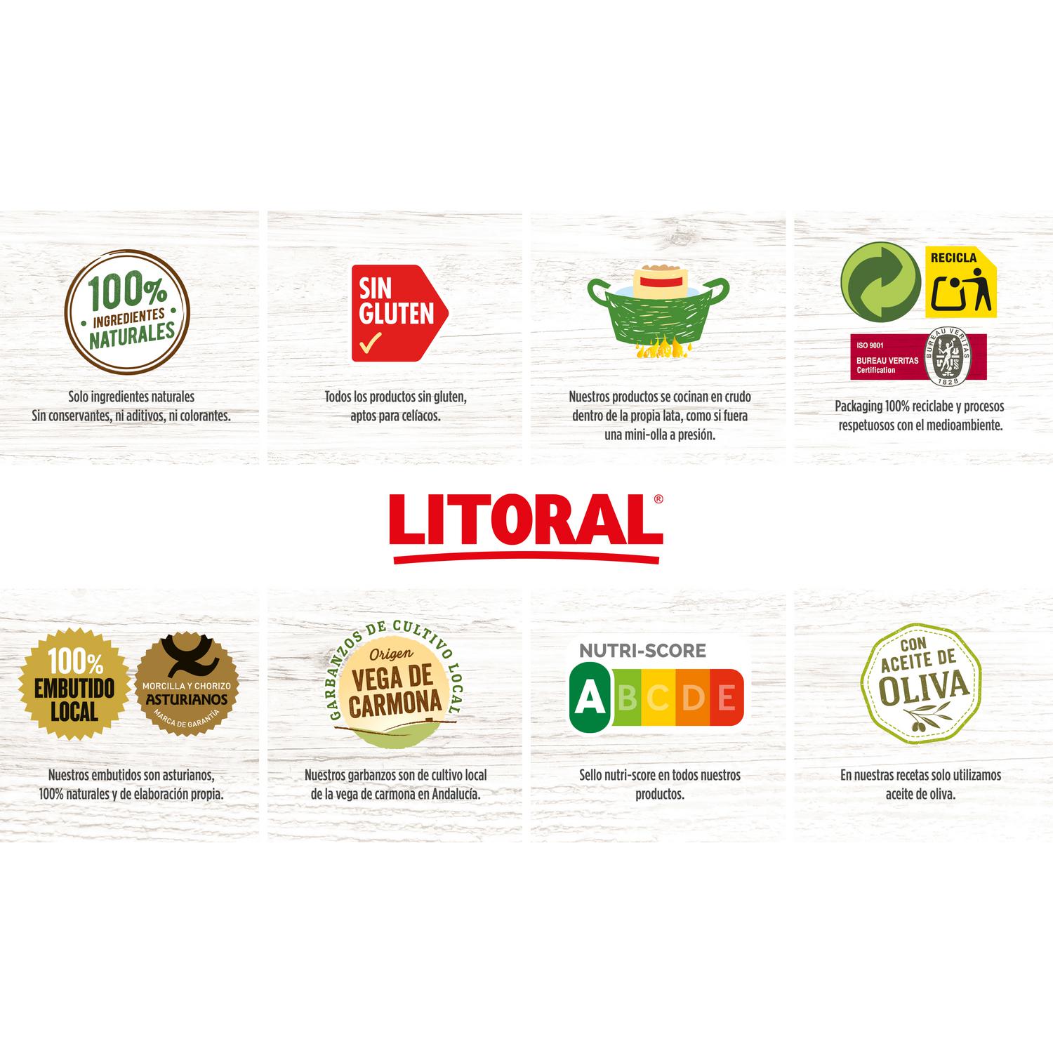 Alubias a la vasca Litoral sin gluten 430 g. — otra vista del envase