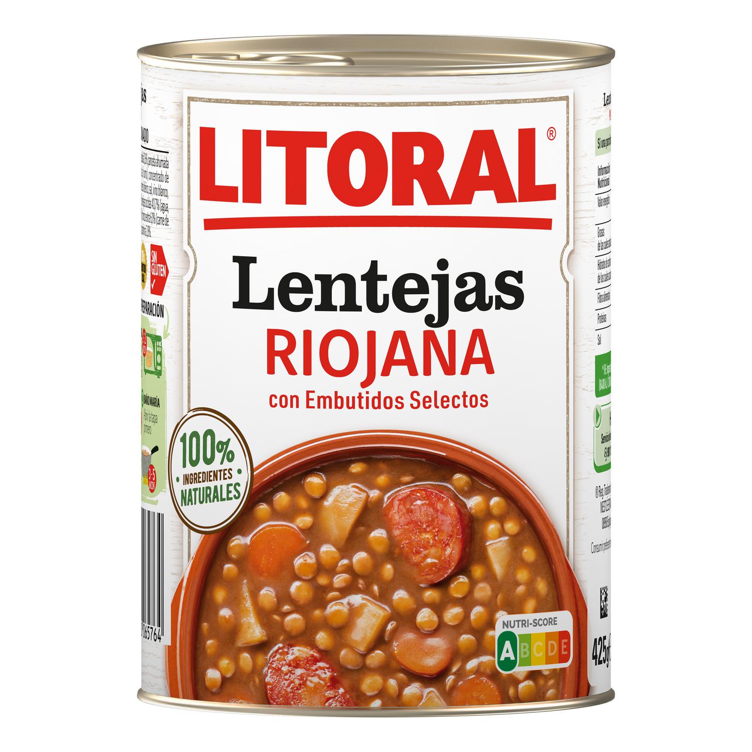 Lentejas a la riojana Litoral sin gluten 425 g. — otra vista del envase