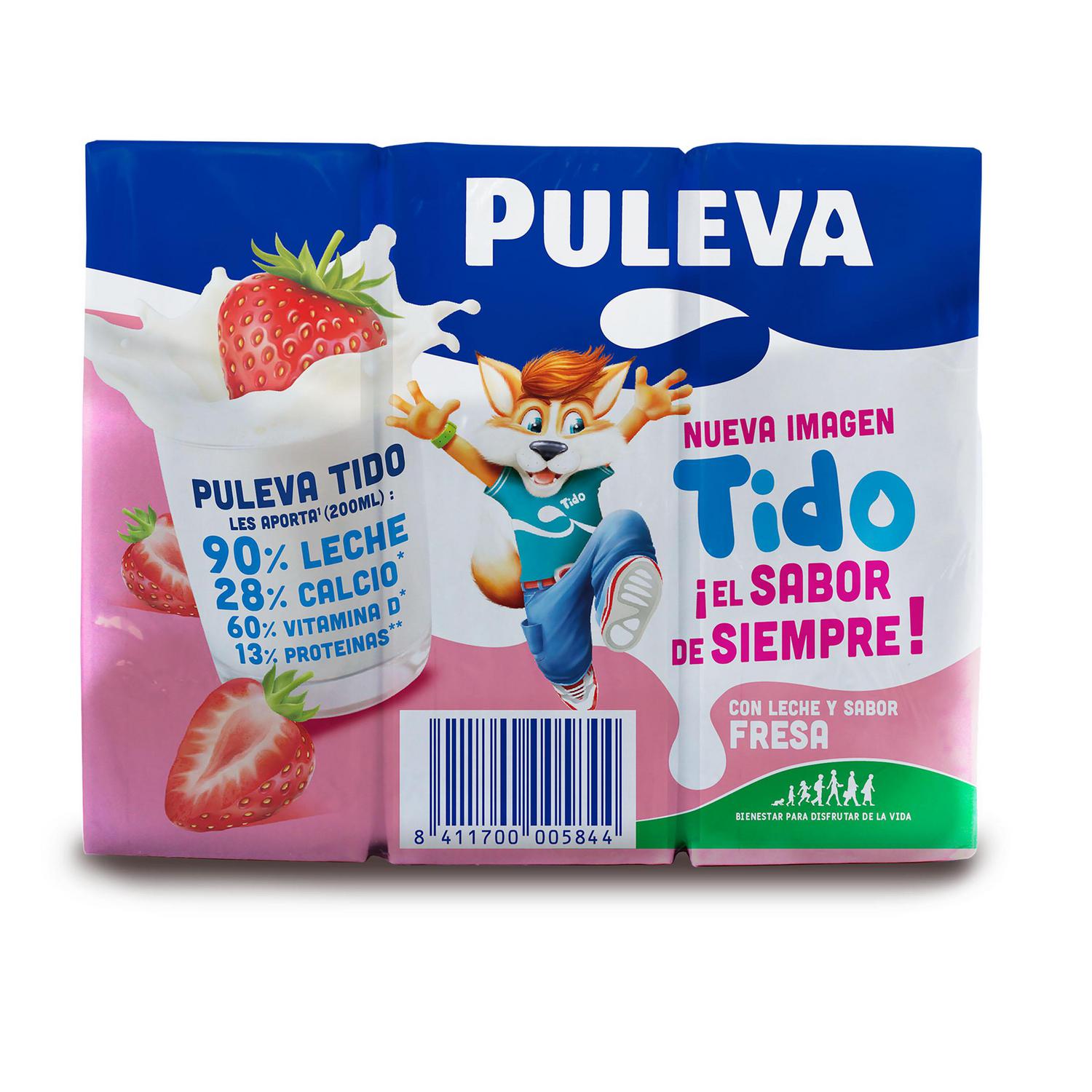 Batido de fresa Puleva sin gluten pack de 6 briks de 200 ml. — otra vista del envase