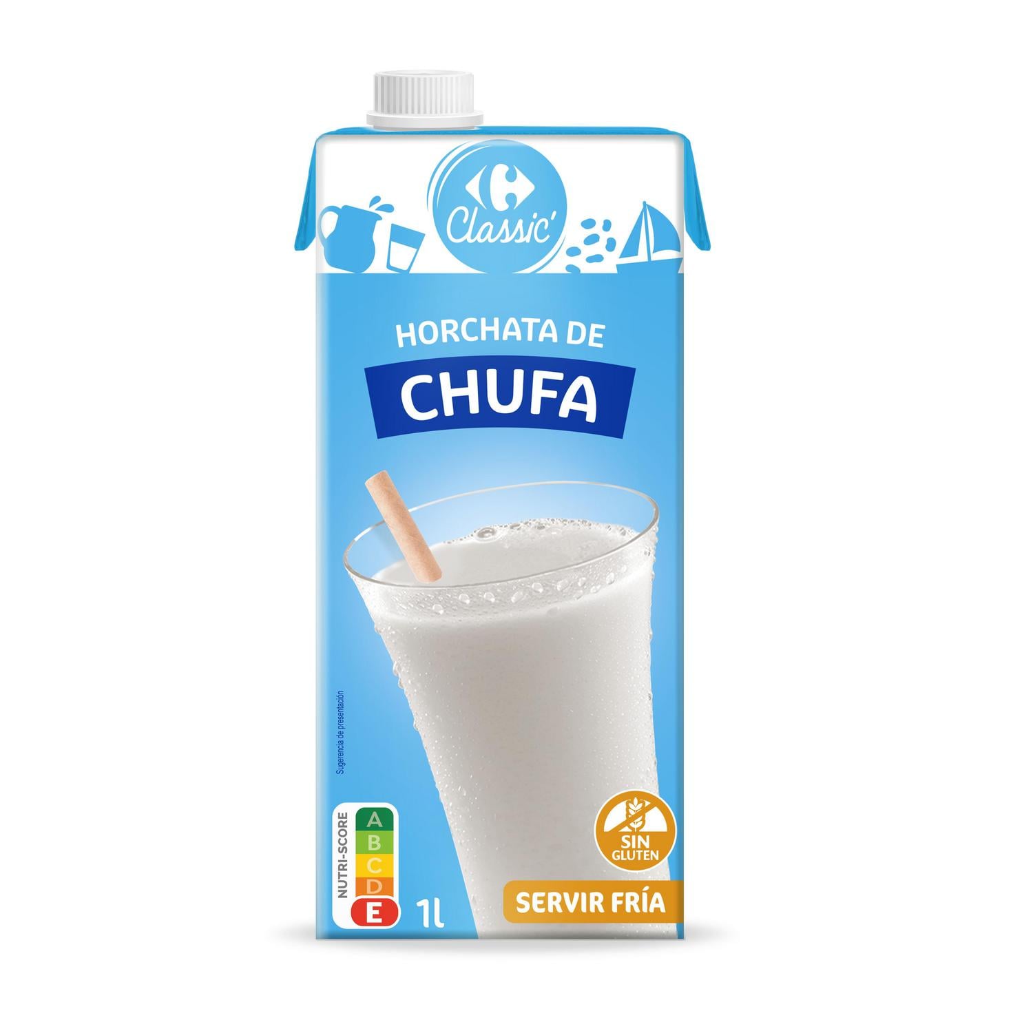 Horchata de chufa Carrefour sin gluten brik 1 l. — otra vista del envase