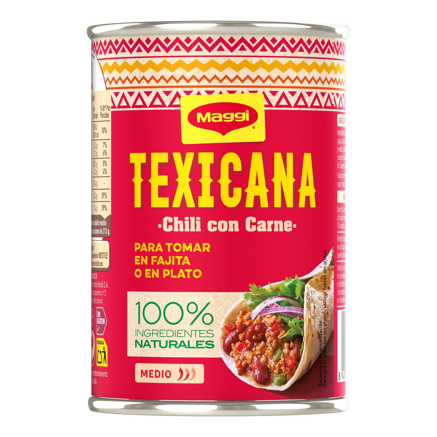 Chili con carne Texicana Maggi sin gluten 425 g. — otra vista del envase