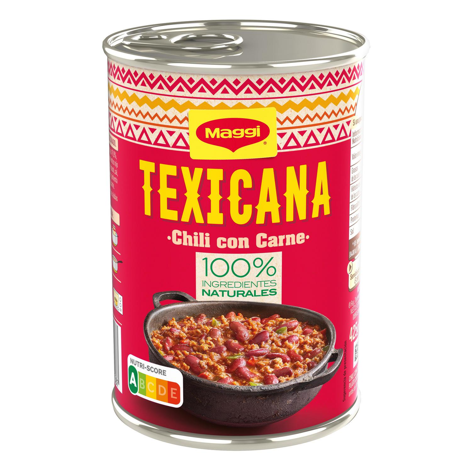 Chili con carne Texicana Maggi sin gluten 425 g. — otra vista del envase