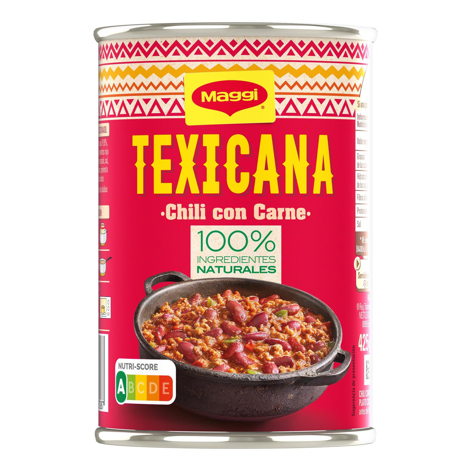Chili con carne Texicana Maggi sin gluten 425 g. — otra vista del envase