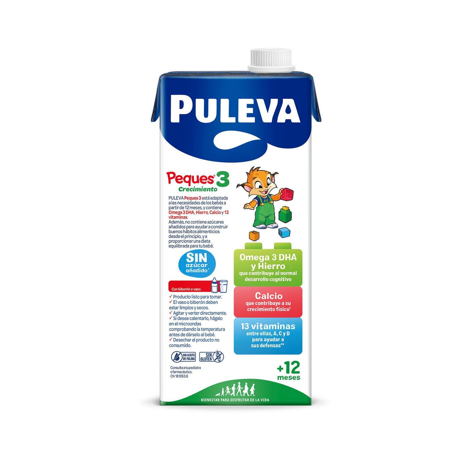 Preparado lácteo infantil de crecimiento desde 12 meses Puleva Peques 3 sin gluten y sin lactosa y sin azúcar añadido brik 1 l. — otra vista del envase