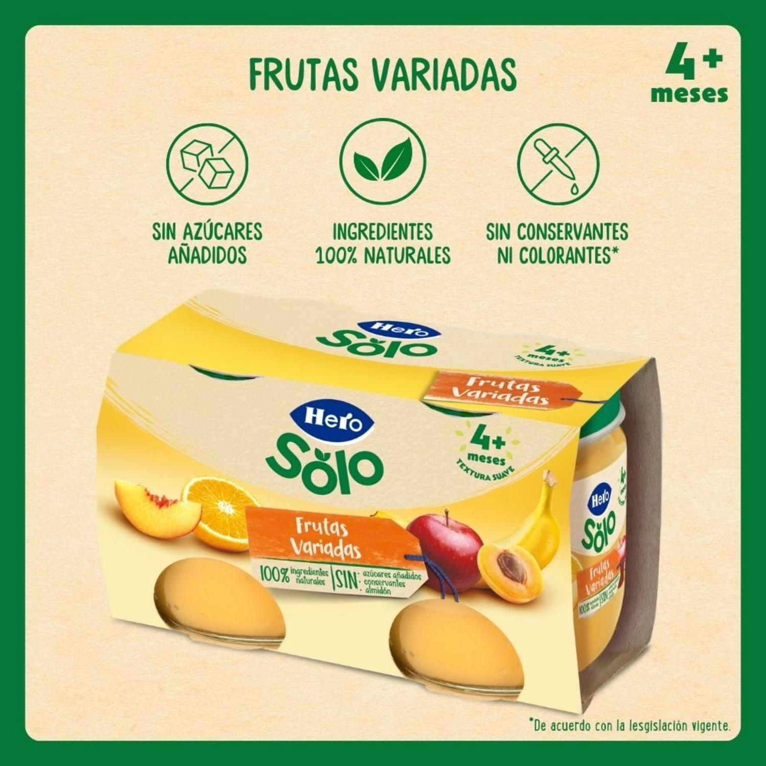 Tarrito de frutas variadas desde 4 meses Hero Baby sin gluten pack de 2 unidades de 120 g. — otra vista del envase