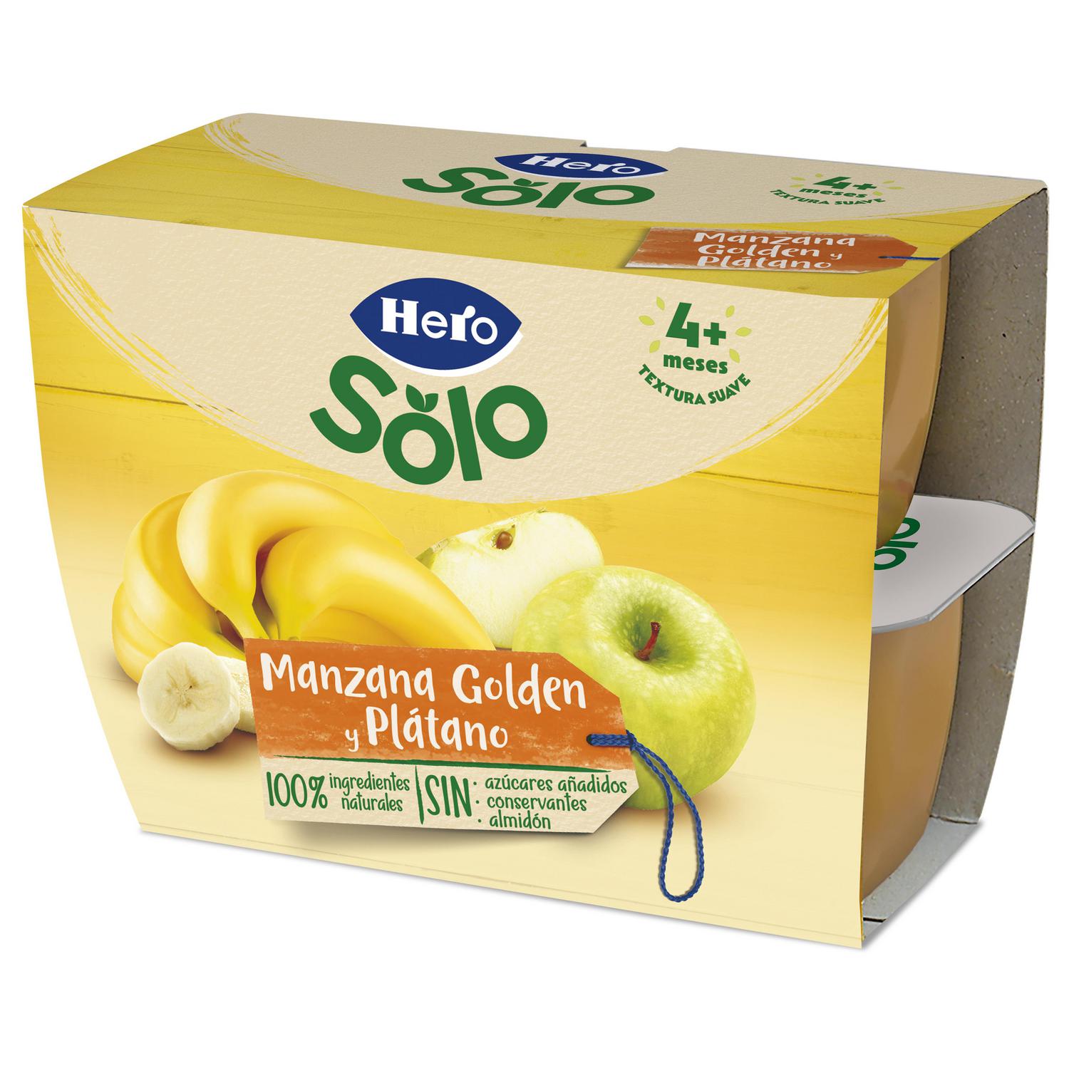 Tarrito de manzana golden y plátano 4 meses Hero Solo sin gluten pack 4 unidades 100 g. — otra vista del envase