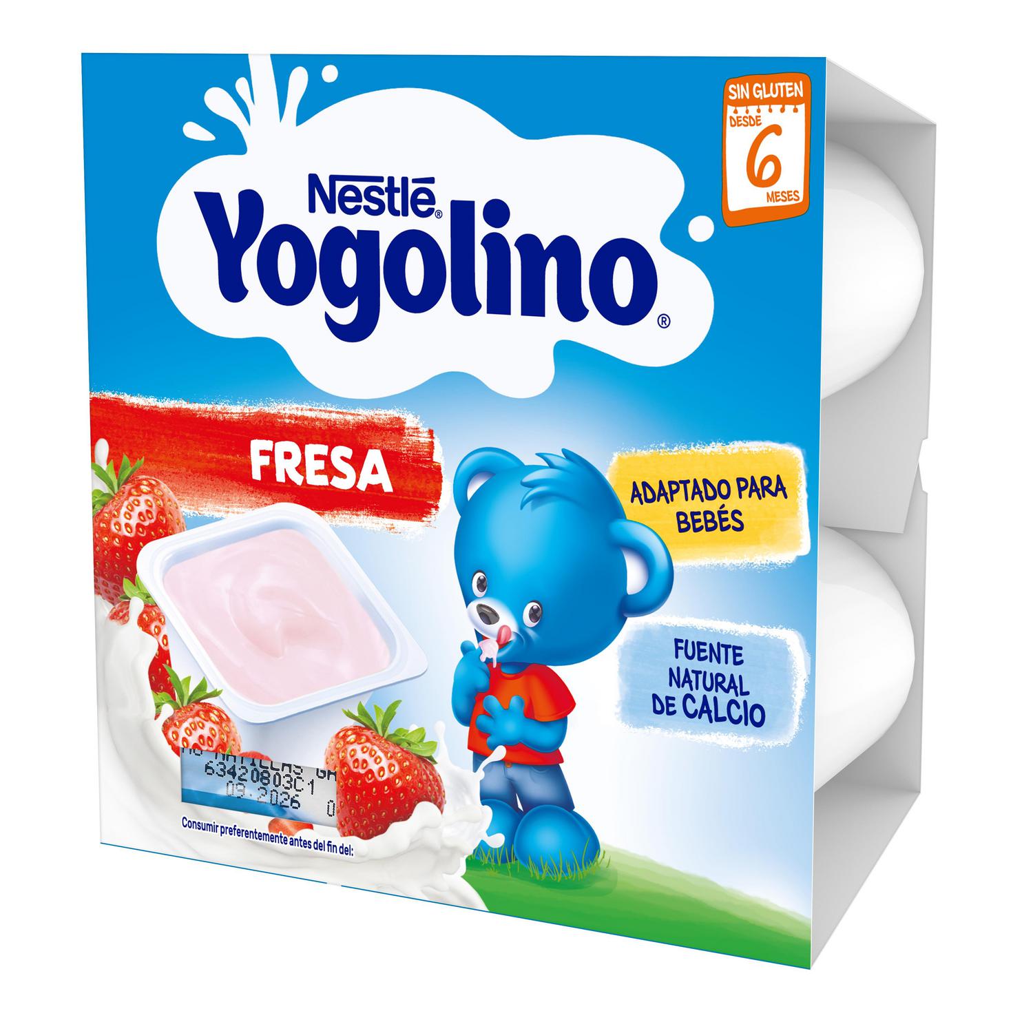 Postre lácteo fresa desde 8 meses Nestlé Yogolino sin gluten pack de 4 unidades de 100 g. — otra vista del envase