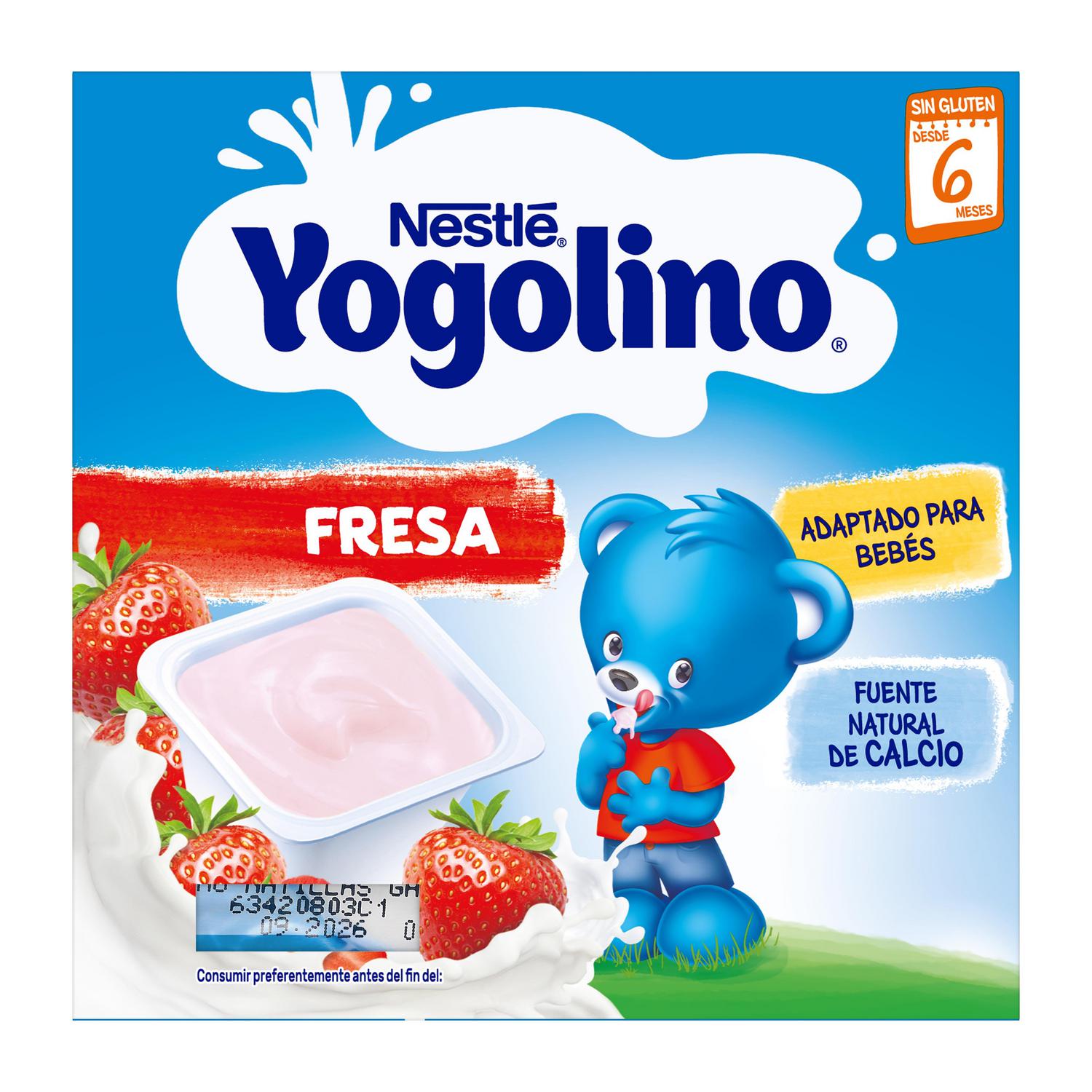 Postre lácteo fresa desde 8 meses Nestlé Yogolino sin gluten pack de 4 unidades de 100 g. — otra vista del envase