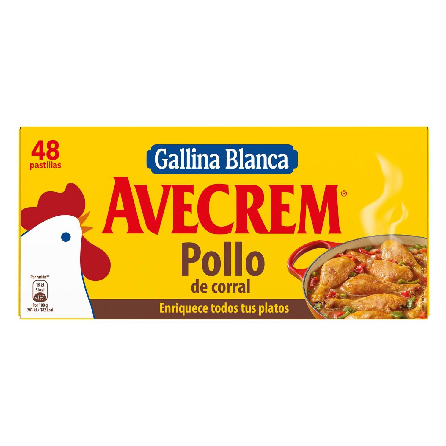 Caldo de pollo Avecrem Gallina Blanca sin gluten 48 pastillas — otra vista del envase