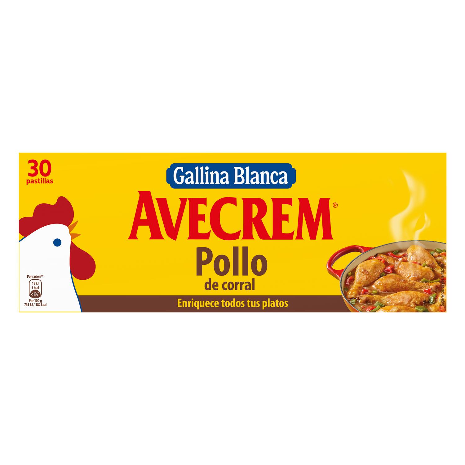 Caldo de pollo Avecrem Gallina Blanca sin gluten 30 pastillas — otra vista del envase