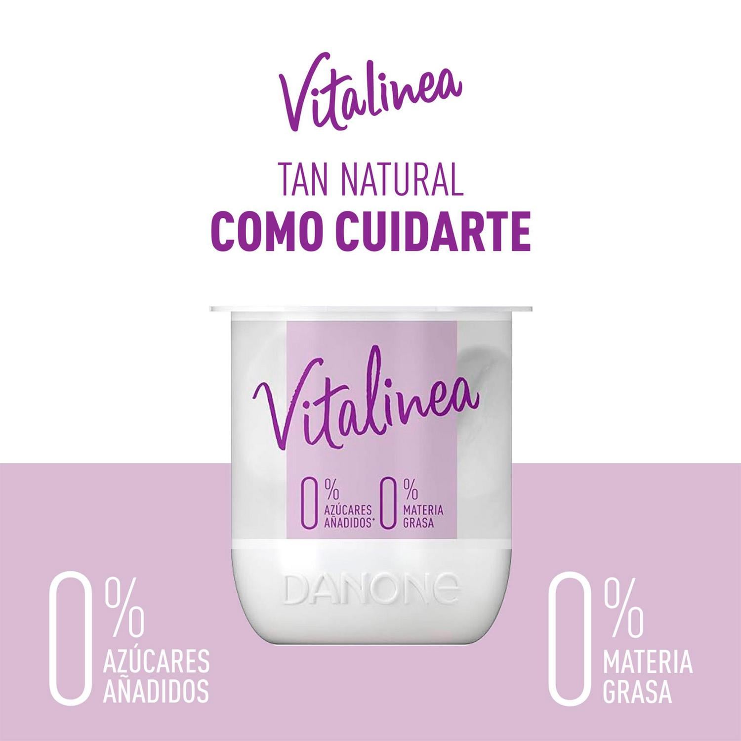 Leche fermentada desnatada natural Danone Vitalinea sin gluten y sin azúcar añadido pack de 4 unidades de 120 g. — otra vista del envase