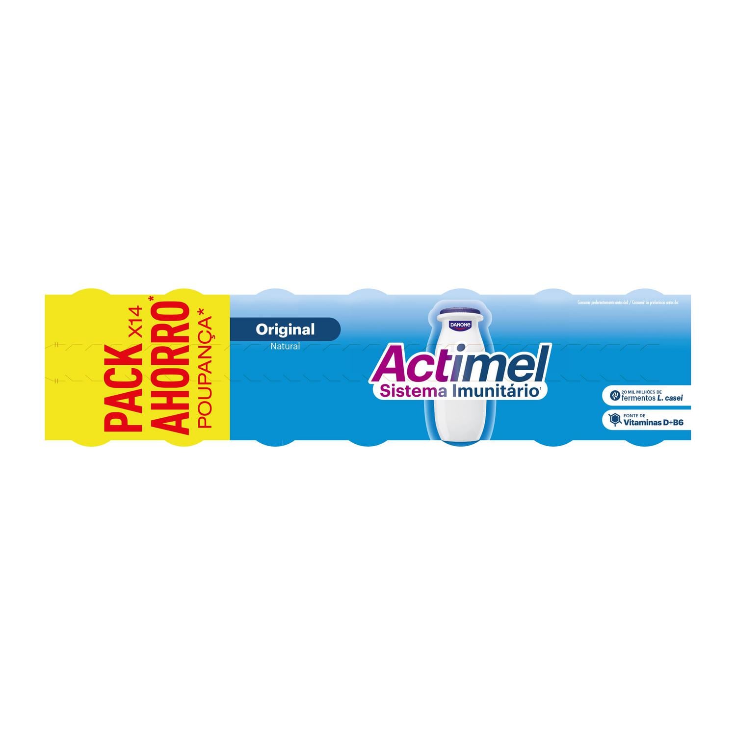 Leche fermentada líquida natural Danone Actimel sin gluten pack de 14 unidades de 100 g. — otra vista del envase