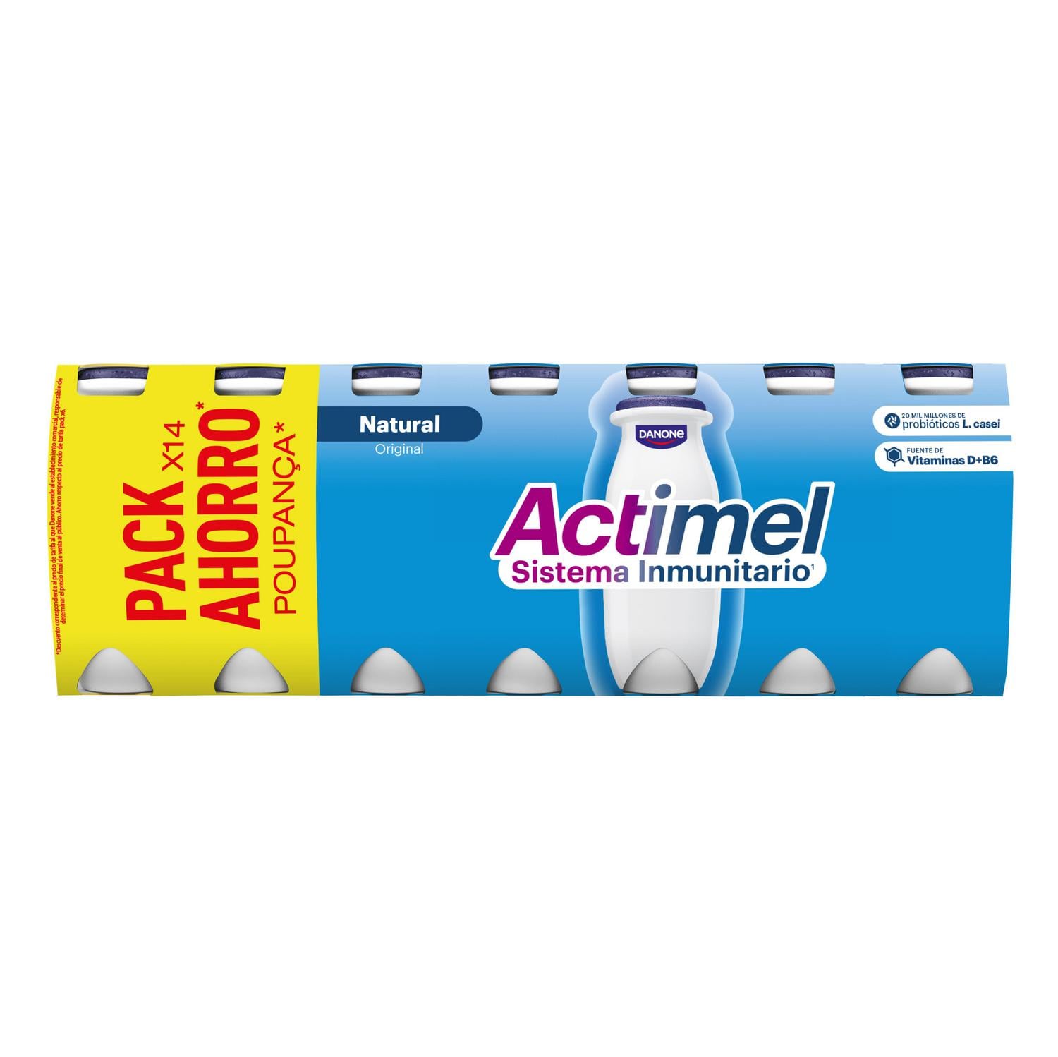 Leche fermentada líquida natural Danone Actimel sin gluten pack de 14 unidades de 100 g. — otra vista del envase