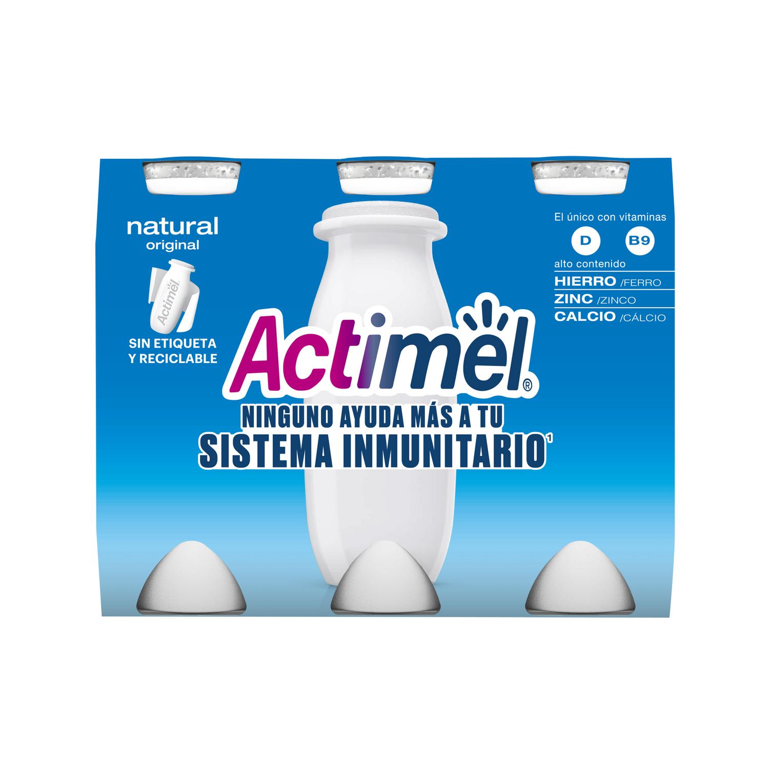 Leche fermentada líquida natural Danone Actimel sin gluten pack de 6 unidades de 100 g. — otra vista del envase