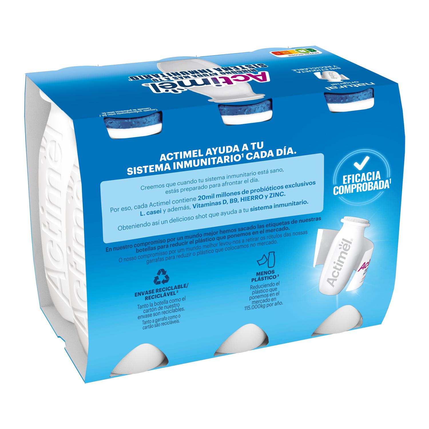 Leche fermentada líquida natural Danone Actimel sin gluten pack de 6 unidades de 100 g. — otra vista del envase