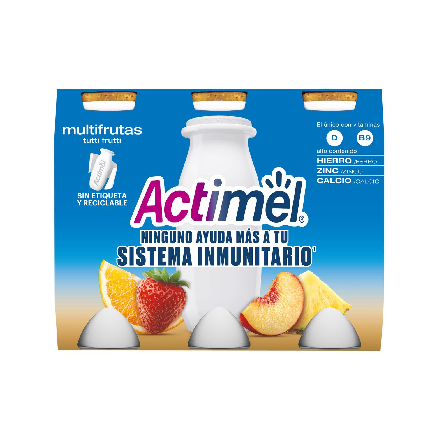 Leche fermentada líquida multifrutas Danone - Actimel sin gluten pack de 6 unidades de 100 g. — otra vista del envase