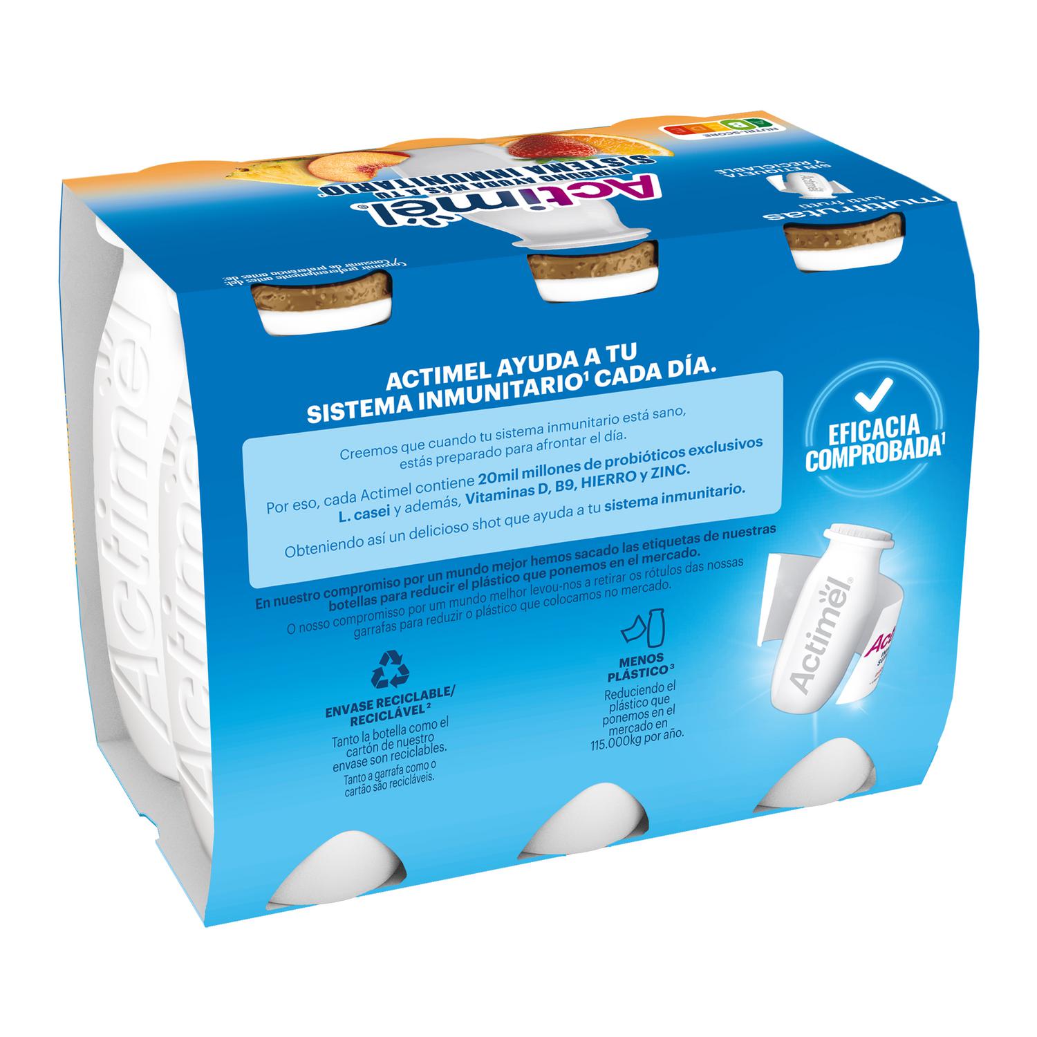 Leche fermentada líquida multifrutas Danone - Actimel sin gluten pack de 6 unidades de 100 g. — otra vista del envase