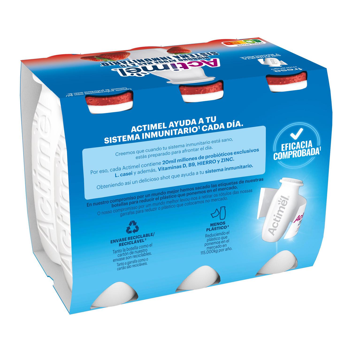 Leche fermentada líquida con fresa Danone Actimel sin gluten pack de 6 unidades de 100 g. — otra vista del envase