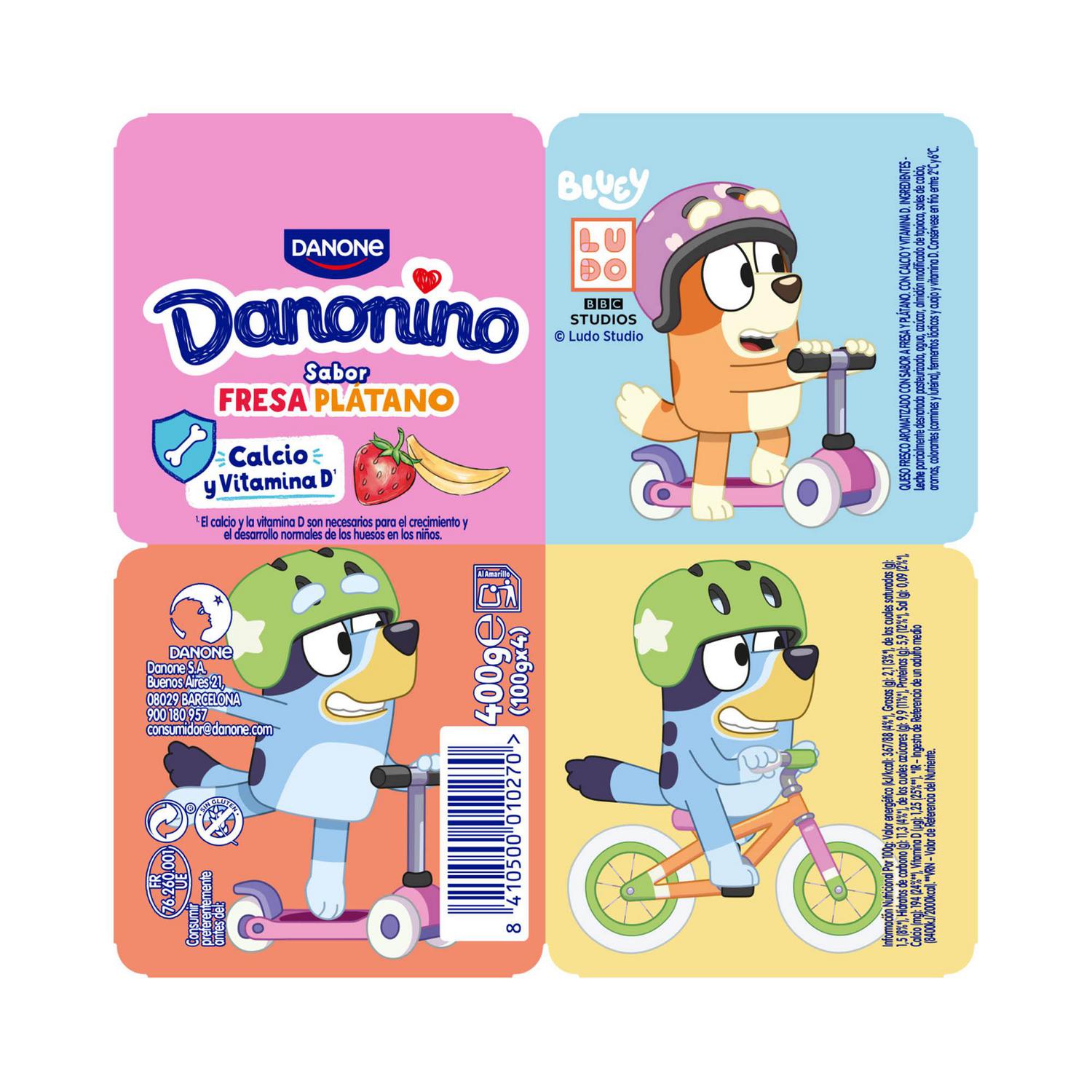 Petit sabor fresa y plátano Danone Danonino sin gluten pack de 4 unidades de 100 g. — otra vista del envase