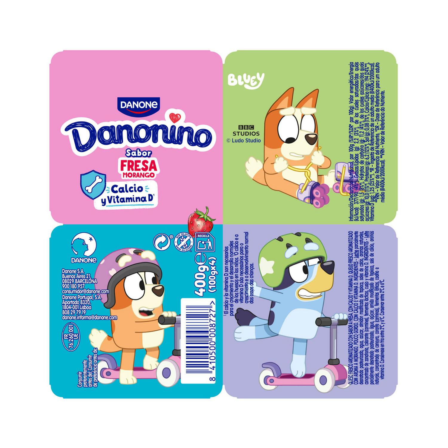 Petit sabor fresa Danone Danonino sin gluten pack de 4 unidades de 100 g. — otra vista del envase