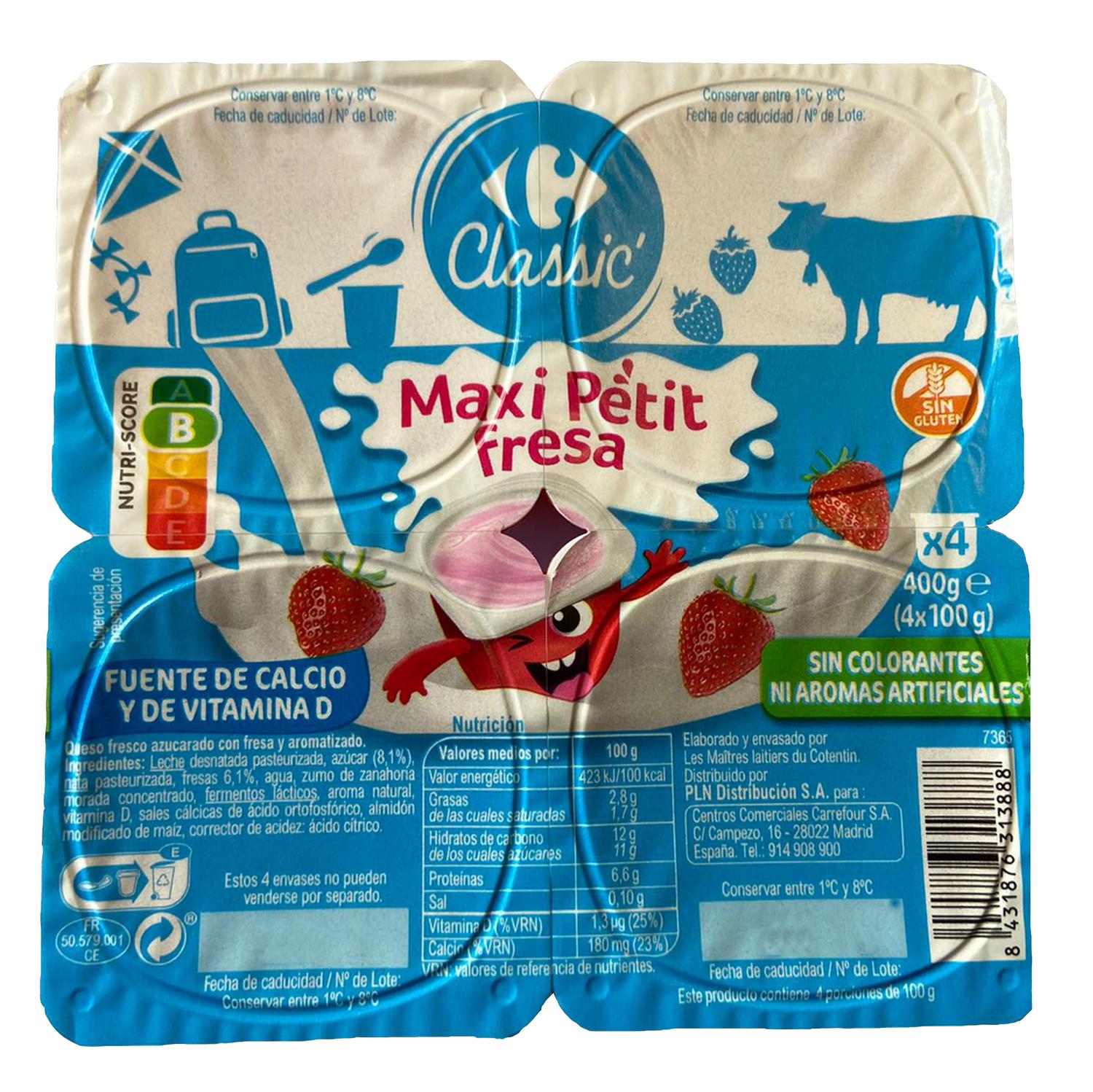 Maxi Petit de fresa Carrefour Classic sin gluten pack de 4 unidades de 100 g. — otra vista del envase