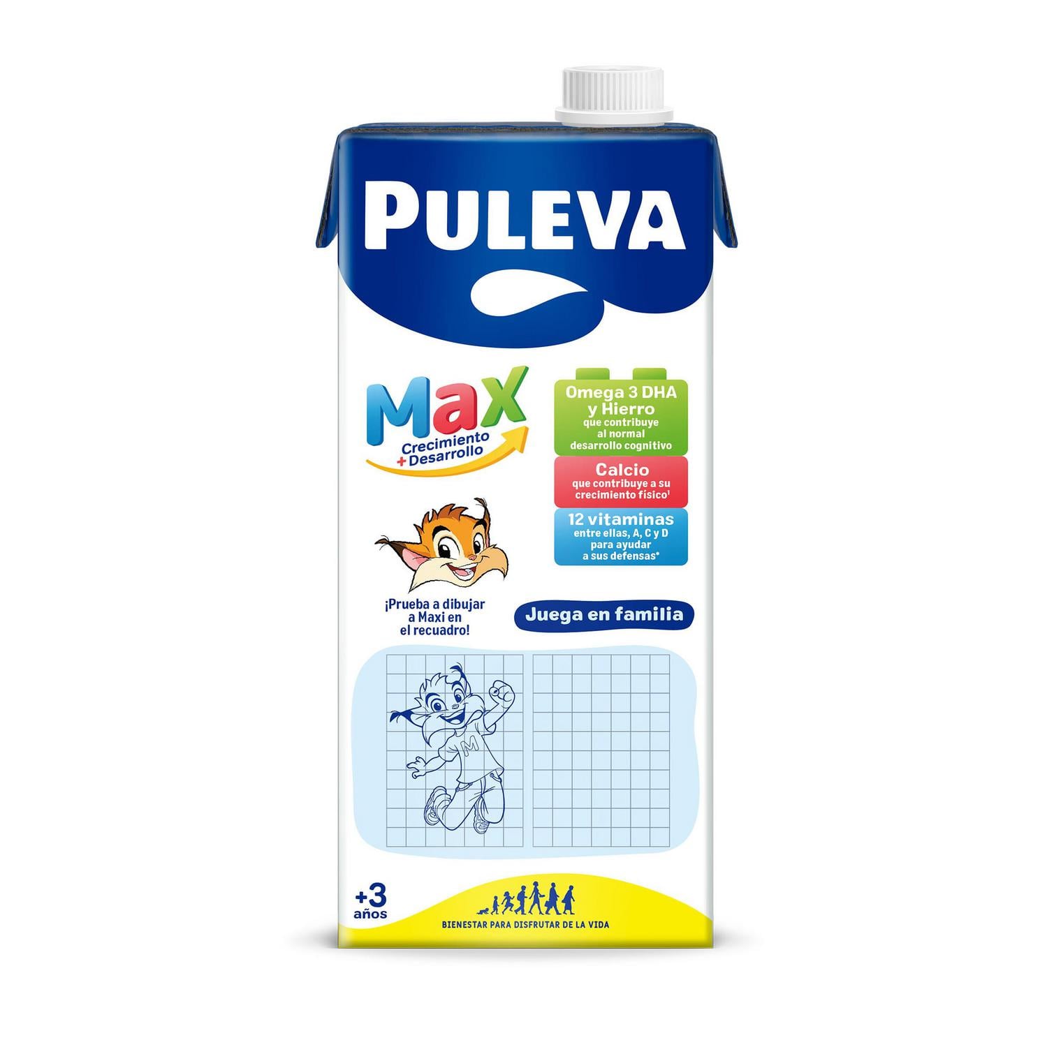 Preparado lácteo crecimiento y desarrollo Puleva Max sin gluten, sin lactosa y sin azúcar añadido brik 1 l. — otra vista del envase