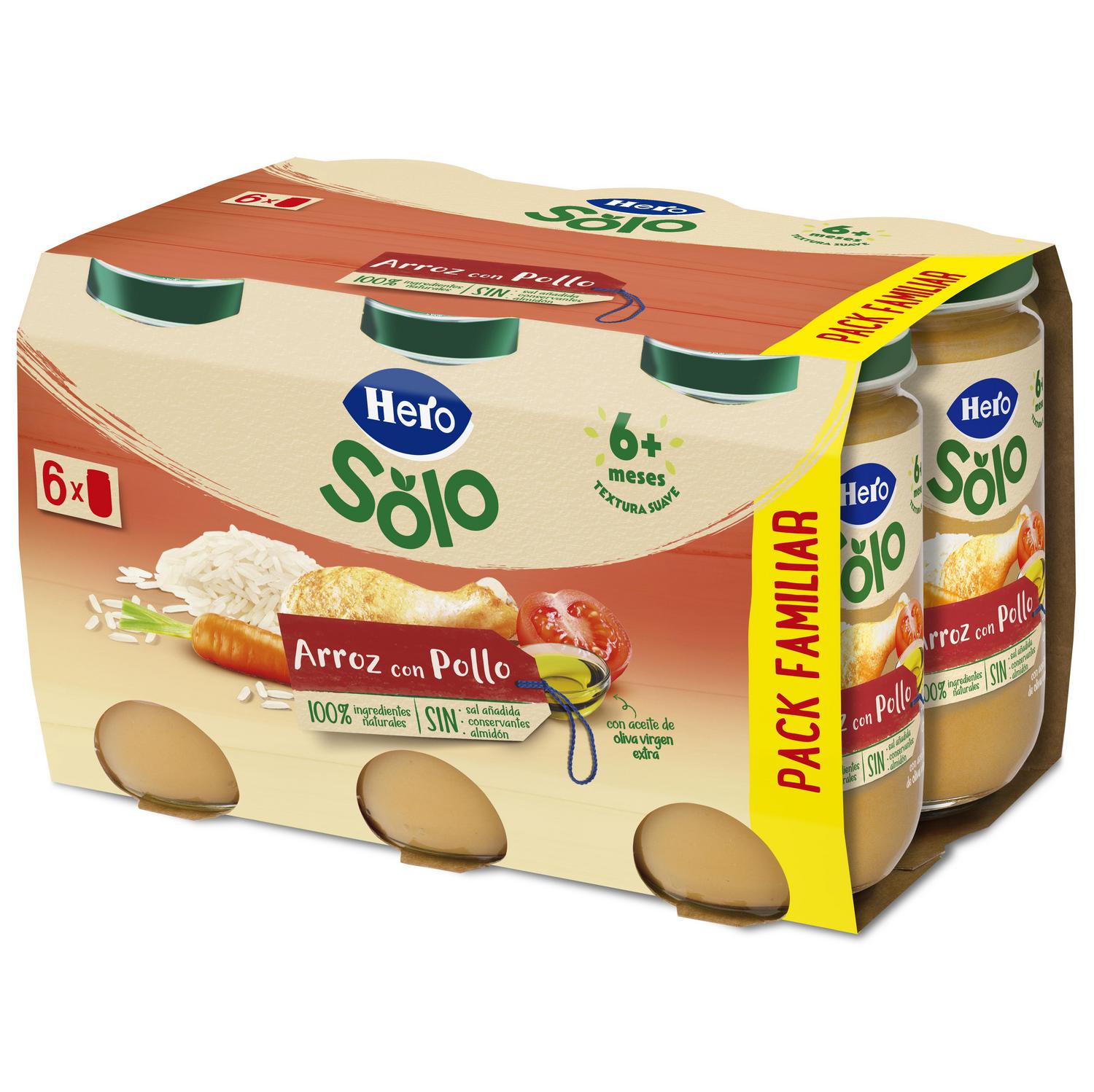 Tarrito de arroz con pollo desde 6 meses Hero Solo sin gluten pack de 6 unidades de 235 g. — otra vista del envase
