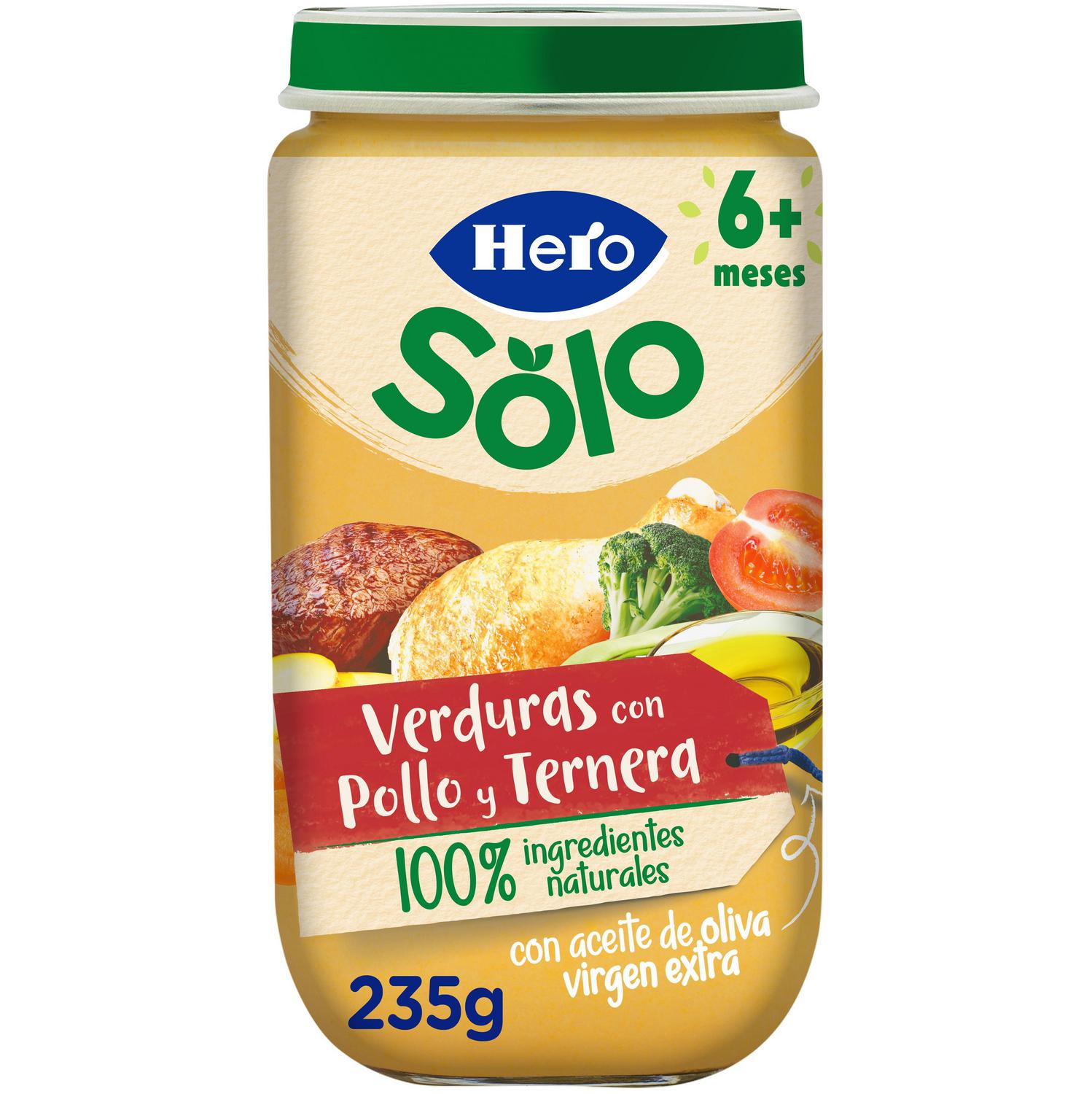 Tarrito de verduritas con pollo y ternera desde 6 meses Hero Solo sin gluten 235 g. — otra vista del envase