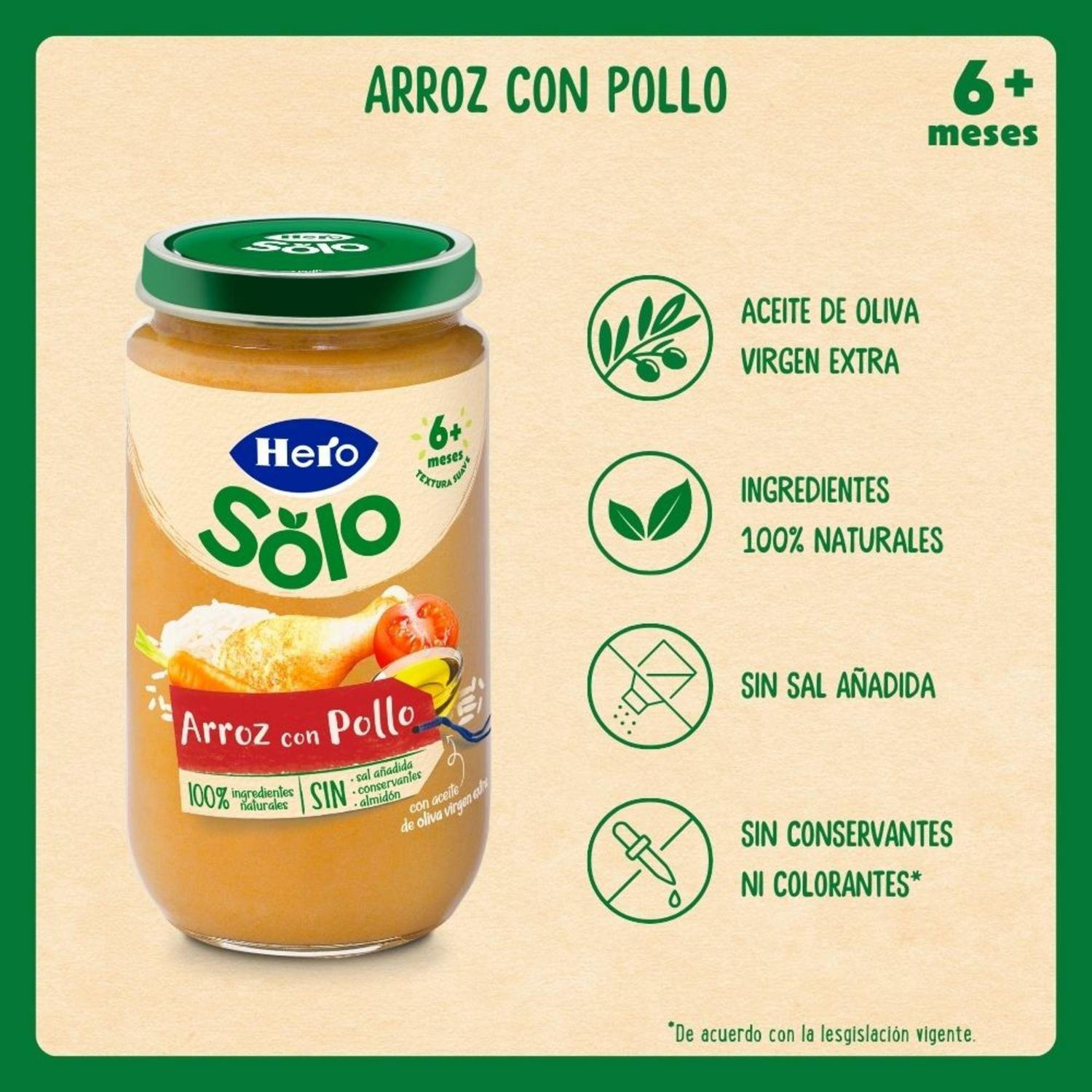 Tarrito de arroz con pollo desde 6 meses Hero Solo sin gluten 235 g. — otra vista del envase
