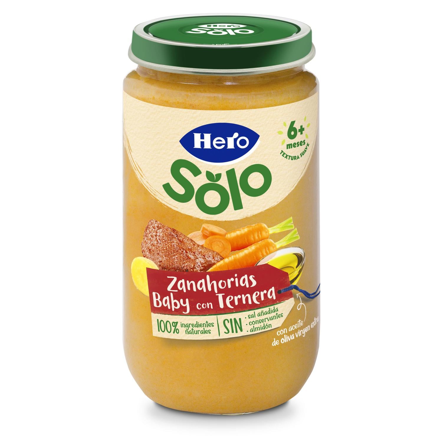 Tarrito de zanahorias baby con ternera desde 6 meses Hero Solo sin gluten 235 g. — otra vista del envase