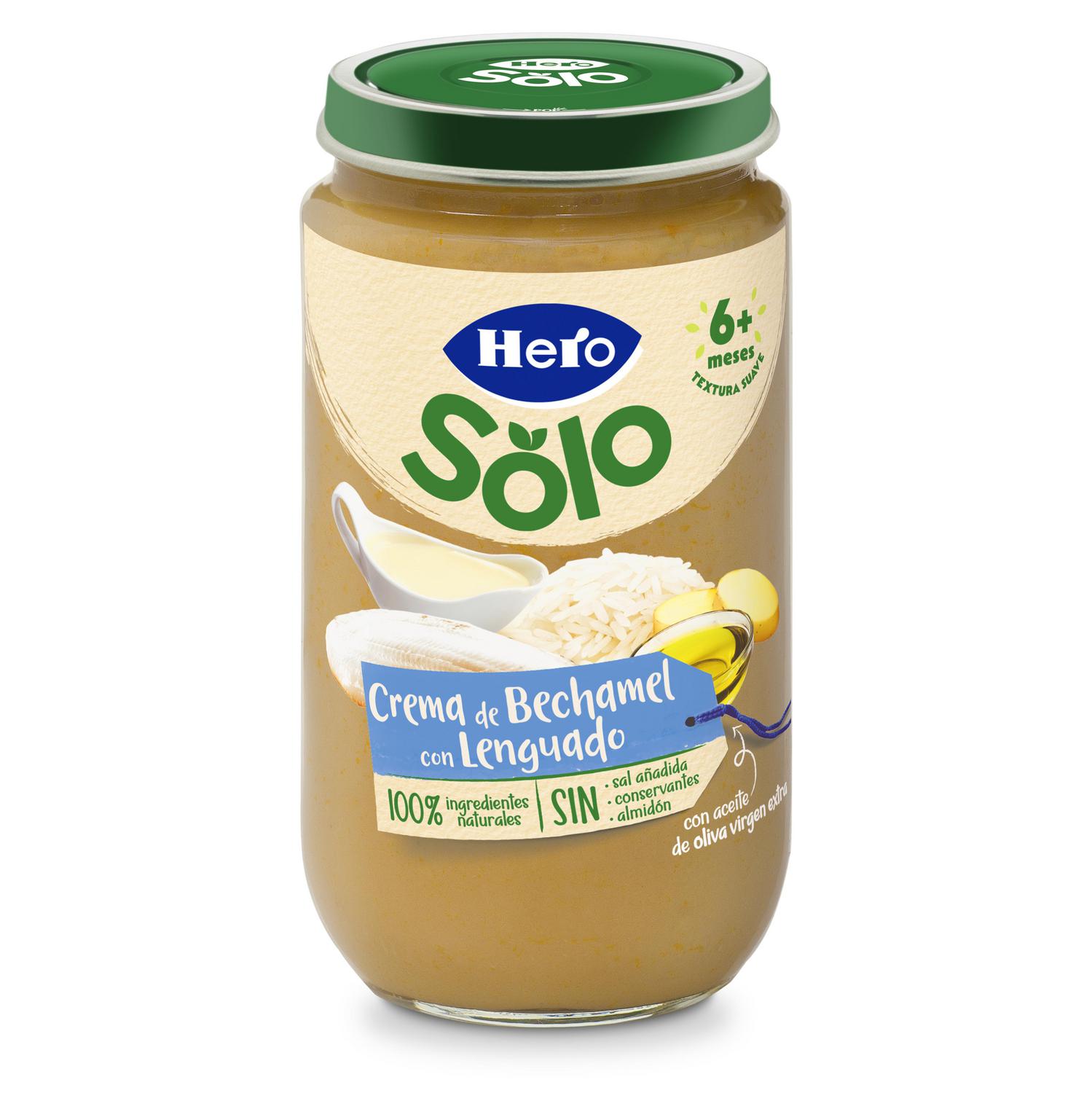 Tarrito de crema bechamel con lenguado desde 6 meses Hero Baby sin gluten 235 g. — otra vista del envase