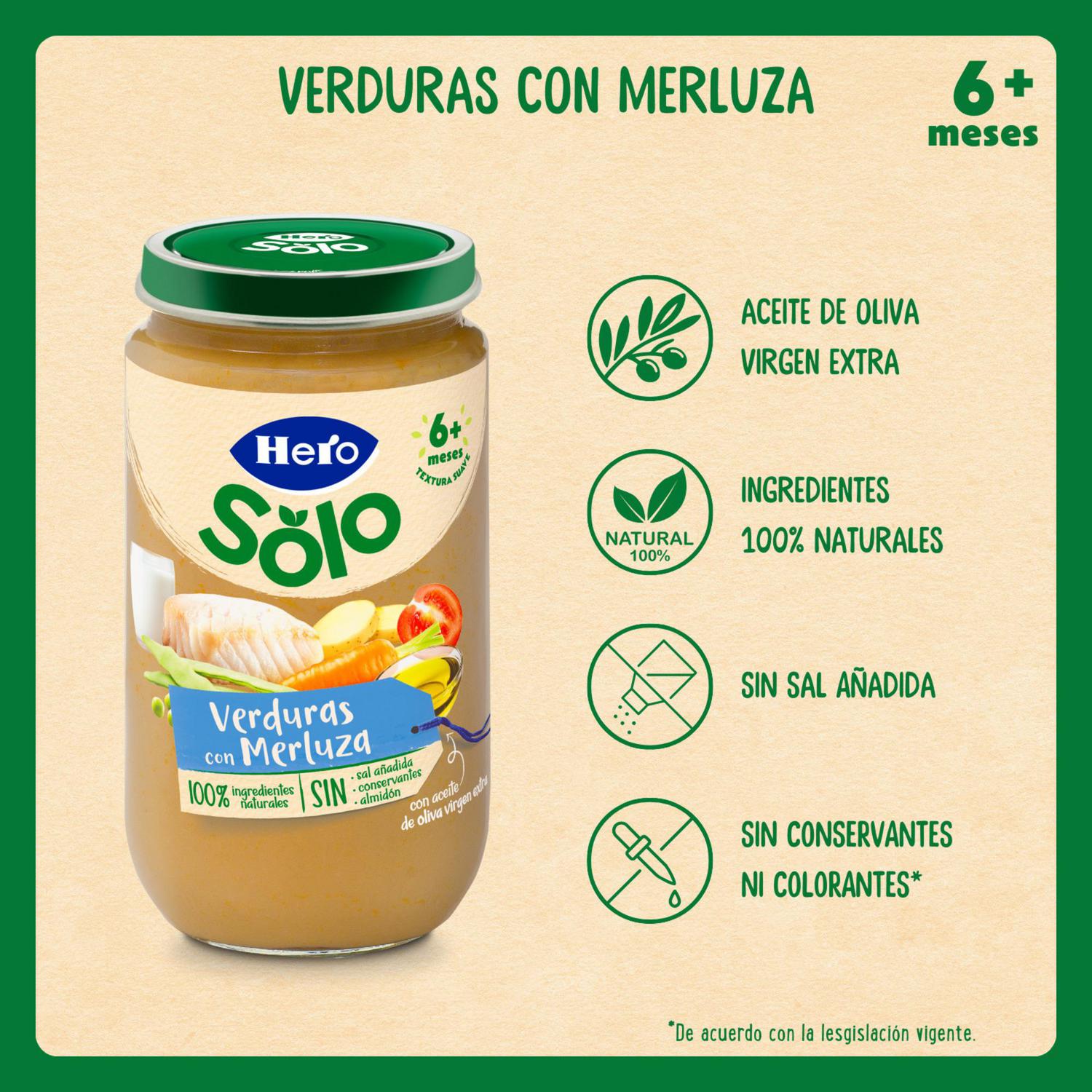Tarrito de verduritas con merluza desde 6 meses Hero Solo sin gluten 235 g. — otra vista del envase