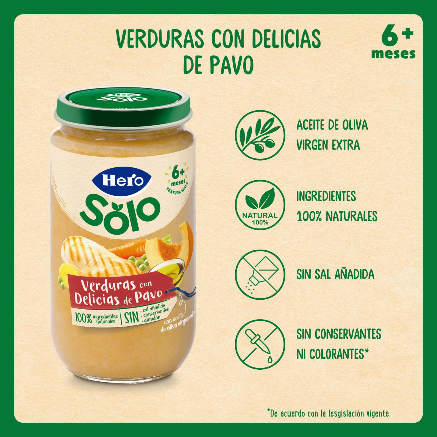 Tarrito de verduritas con delicias de pavo desde 6 meses Hero Solo sin gluten 235 g. — otra vista del envase