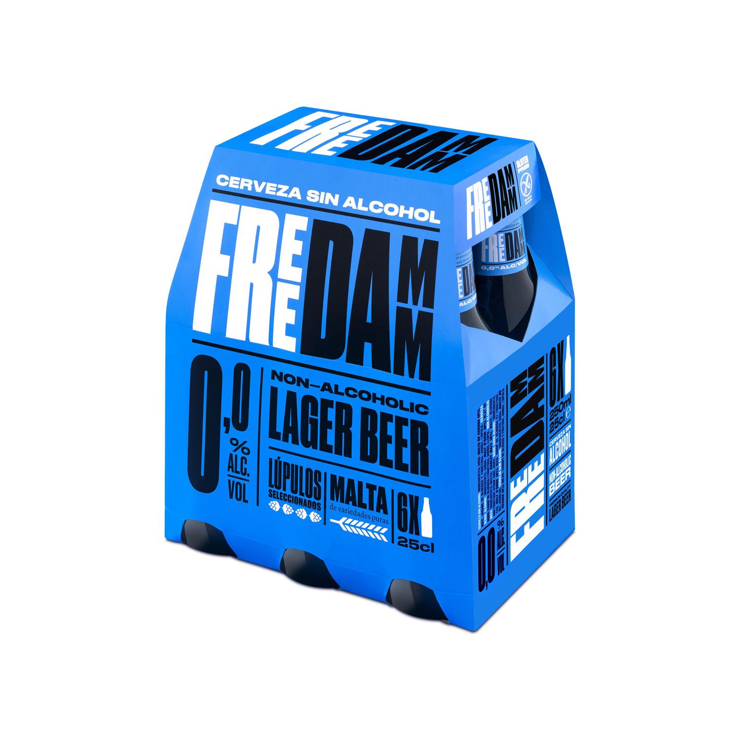 Cerveza Free Damm 0,0 sin alcohol sin gluten pack 6 botellas 25 cl. — otra vista del envase
