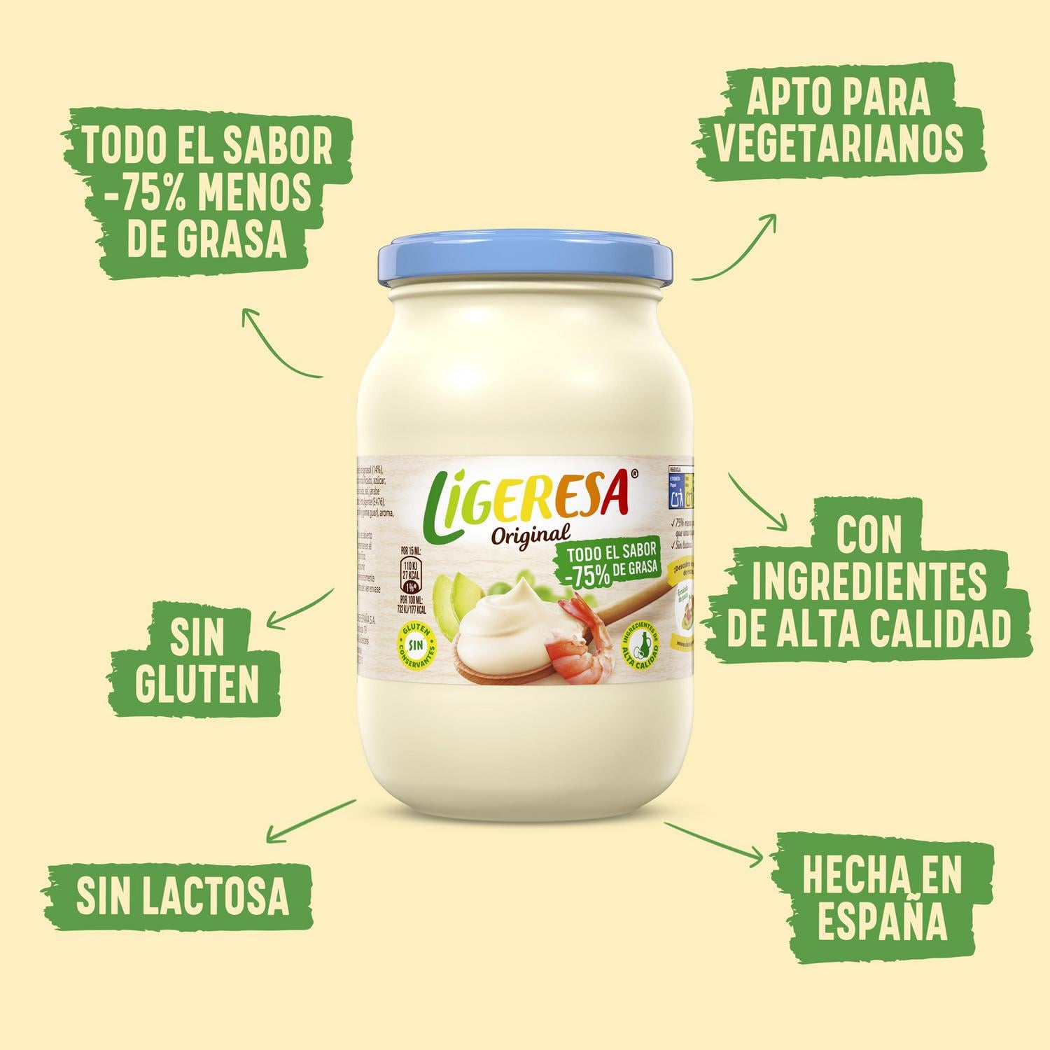 Mayonesa Ligeresa sin gluten y sin lactosa tarro 210 ml. — otra vista del envase