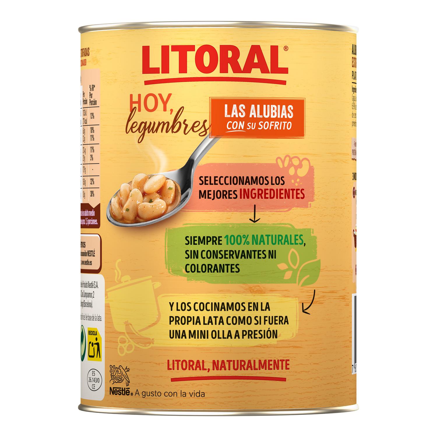 Alubias con su sofrito Hoy Legumbres Litoral sin gluten 430 g. — otra vista del envase