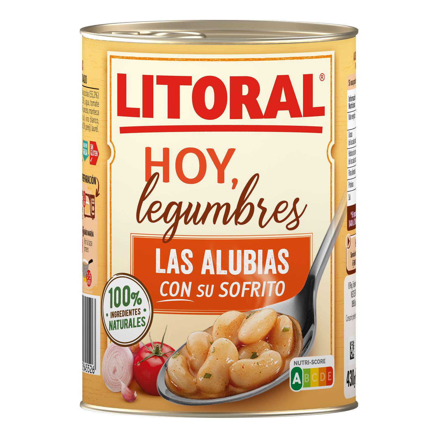 Alubias con su sofrito Hoy Legumbres Litoral sin gluten 430 g. — otra vista del envase