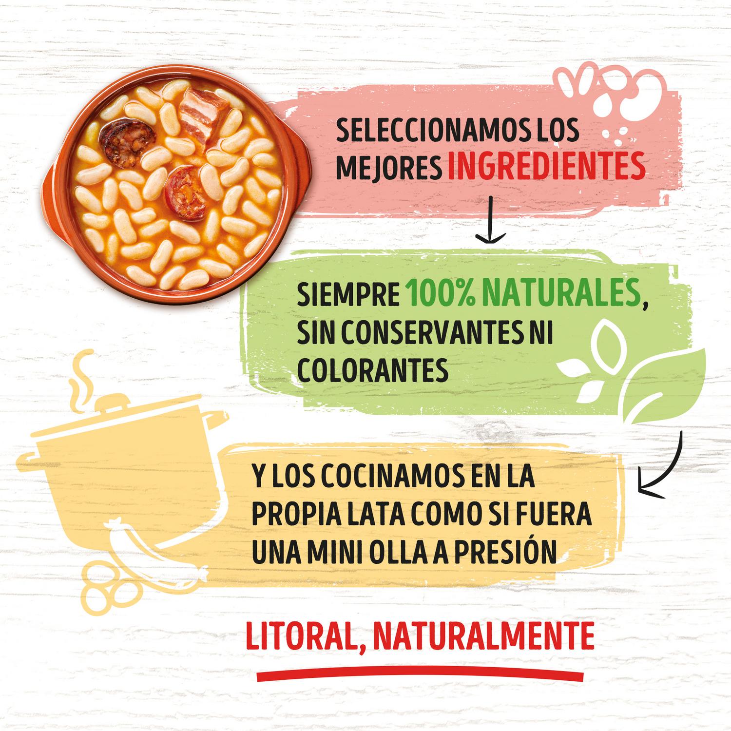 Alubias con su sofrito Hoy Legumbres Litoral sin gluten 430 g. — otra vista del envase