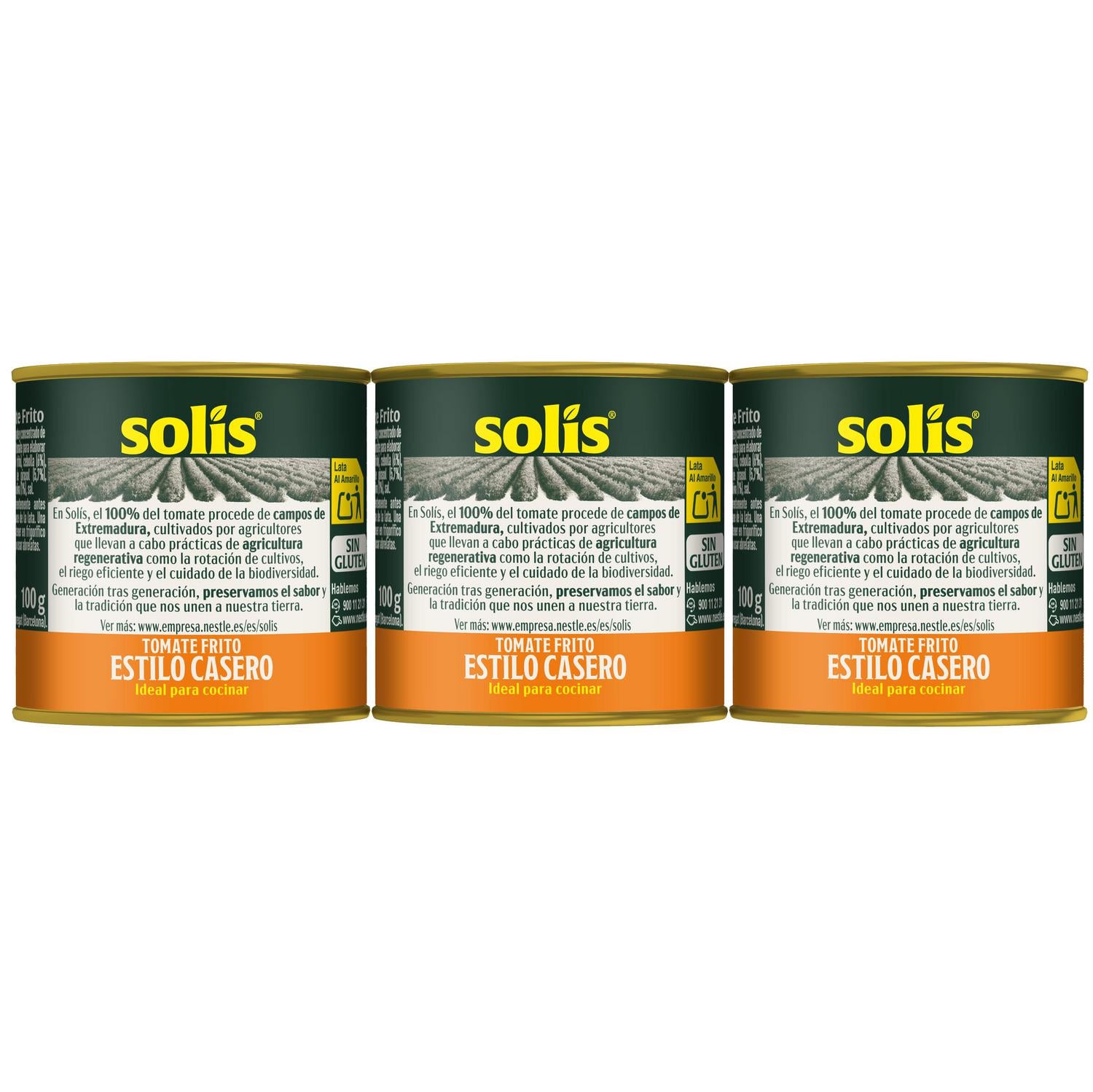 Tomate frito estilo casero Solís sin gluten pack 3 latas de 100 g. — otra vista del envase