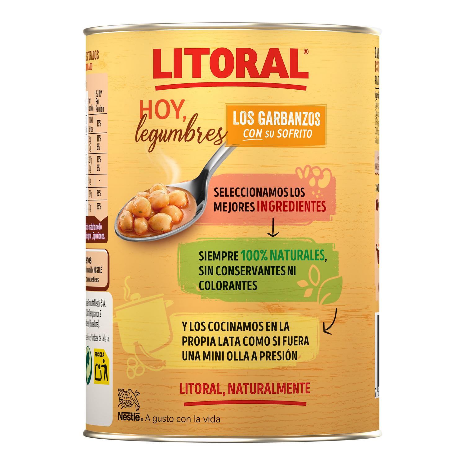 Garbanzos con su sofrito Hoy Legumbres Litoral sin gluten 440 g. — otra vista del envase